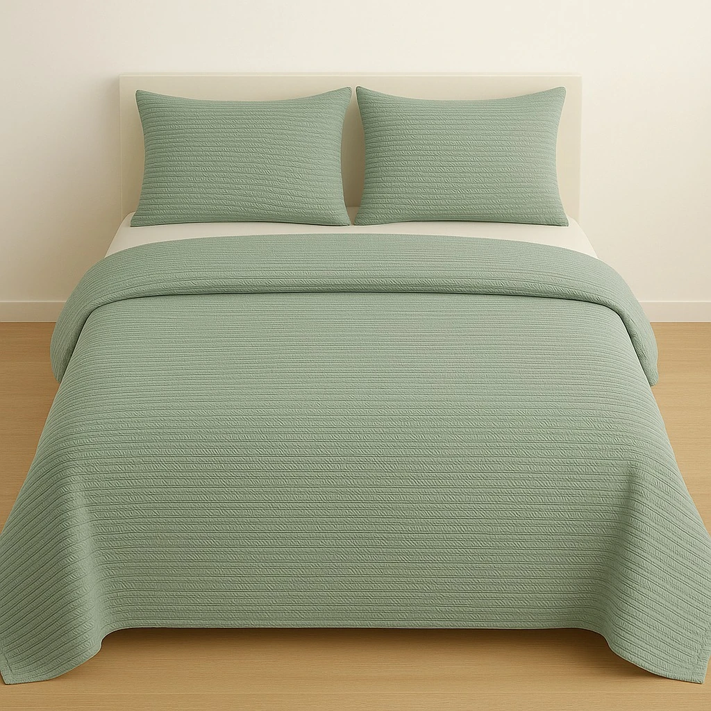 Yeşil Saç Örgü Desenli Pike Seti