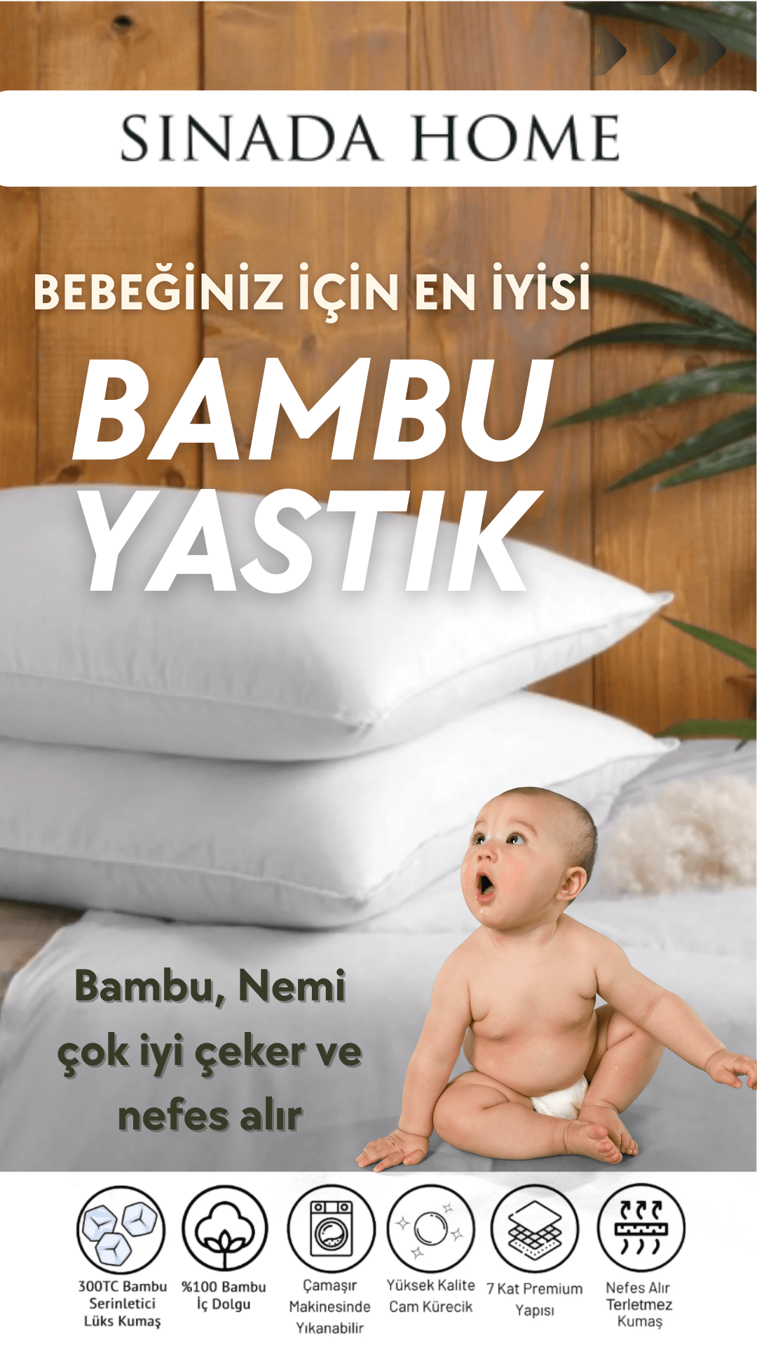 Sinada Bebekler için %100 Pamuk Dış Kumaş %100 Bambu Dolgu Beyaz Doğal Yastık