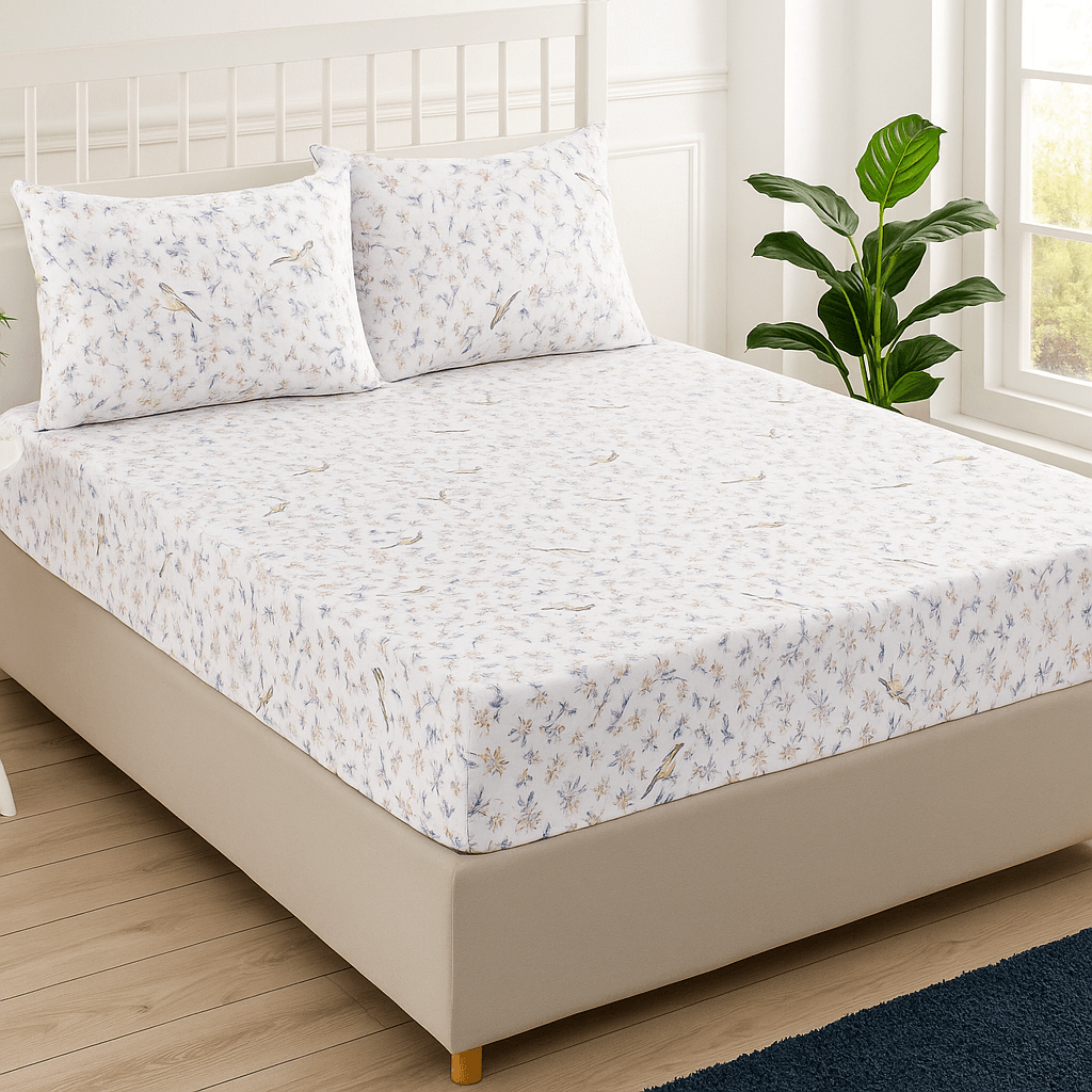 Sinada Home Kuş ve Çiçek Desenli Lastikli Çarşaf Seti