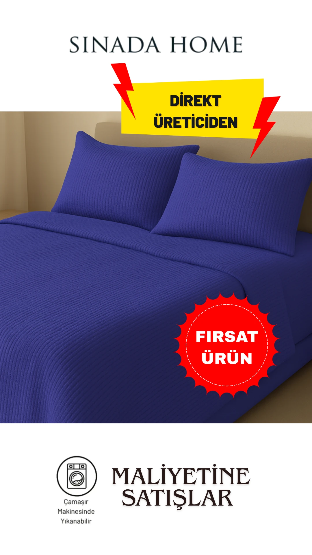 Sinada İndigo Mavi Waffle Kare Desenli Pike Seti