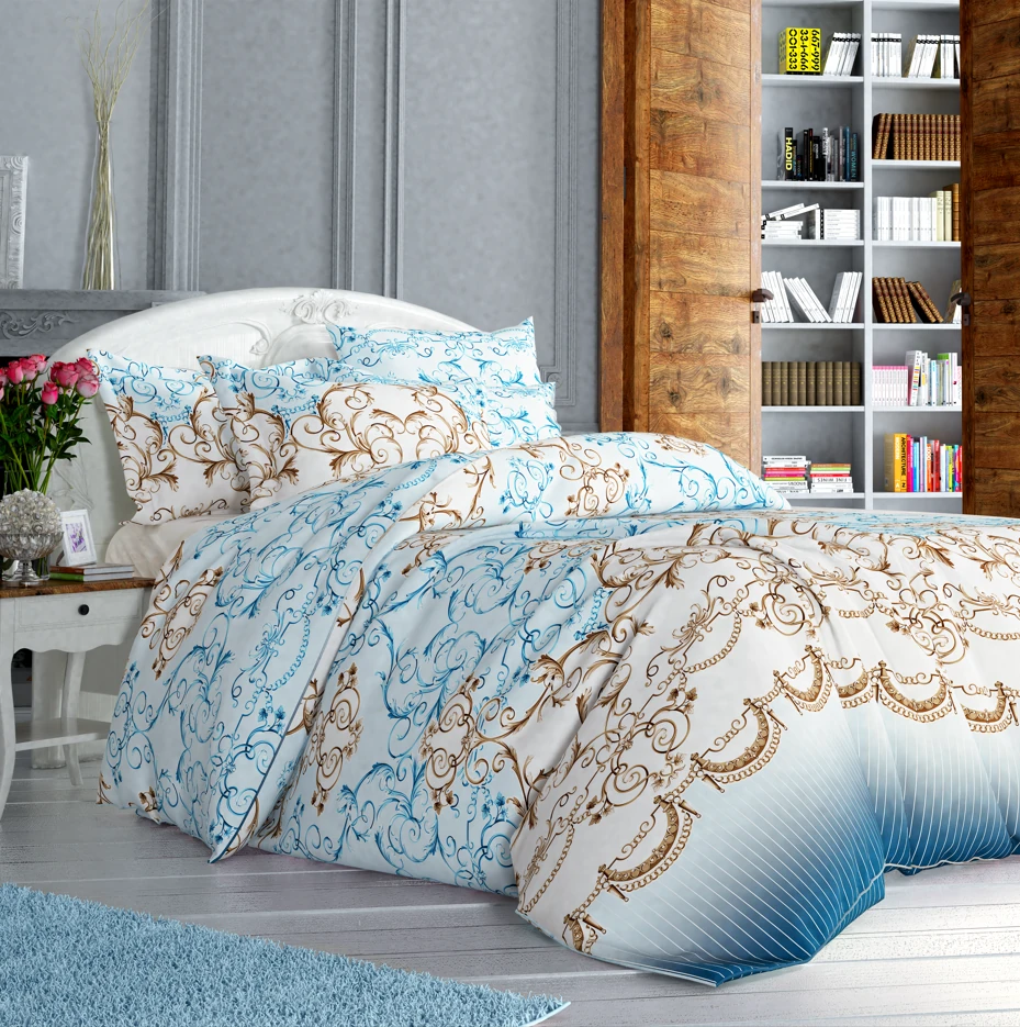 Sinada Home 62 Tel %100 Pamuk Mavi Varaklı Nevresim Seti Tek ve Çift Kişilik 