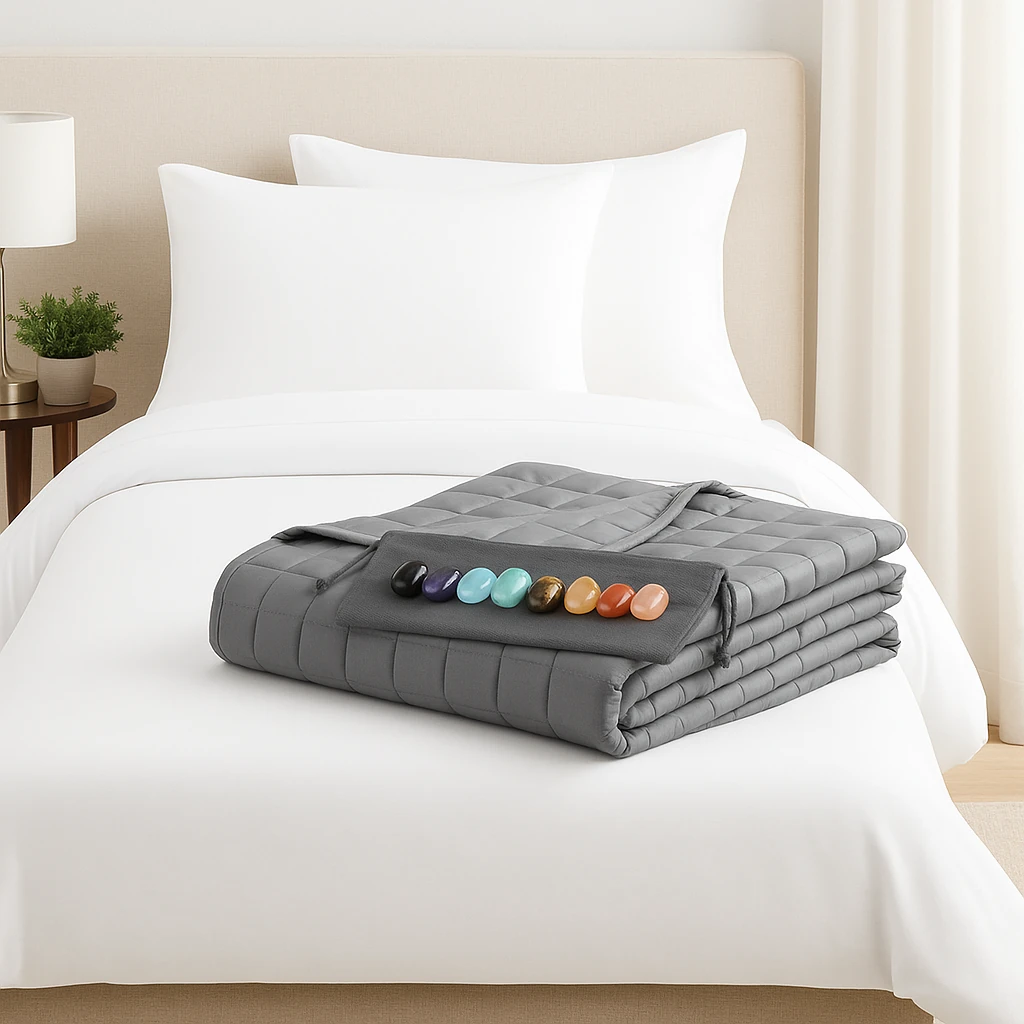 %100 Pamuk Kumaş Çocuklar için Ağırlıklı Sarılma Battaniyesi %100 Bambu Dolgulu Karma Taşlı (Ay, Selenity, Garnet, Mavi Apatit) Doğal