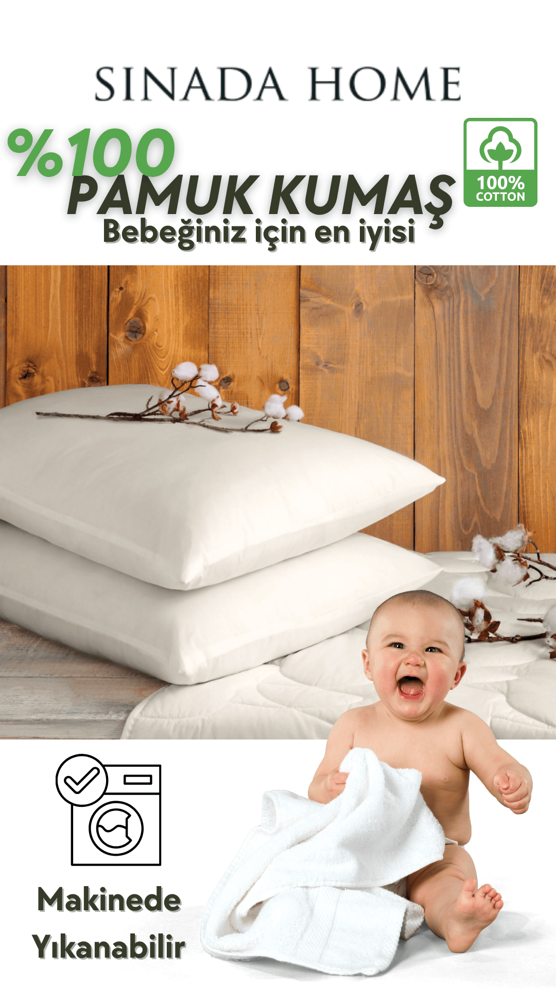 Sinada Bebekler için %100 Pamuk Dış Kumaş Elyaf Dolgu Beyaz Yastık
