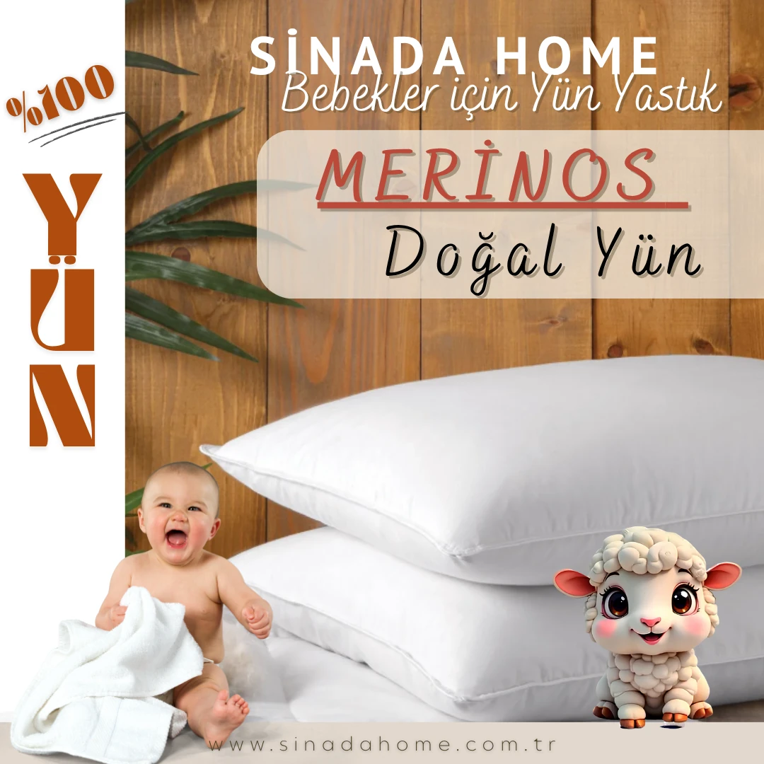 Sinada Bebekler için %100 Yıkanmış Saf Yün Yastık  %100  Pamuk Kılıf Doğal Yastık