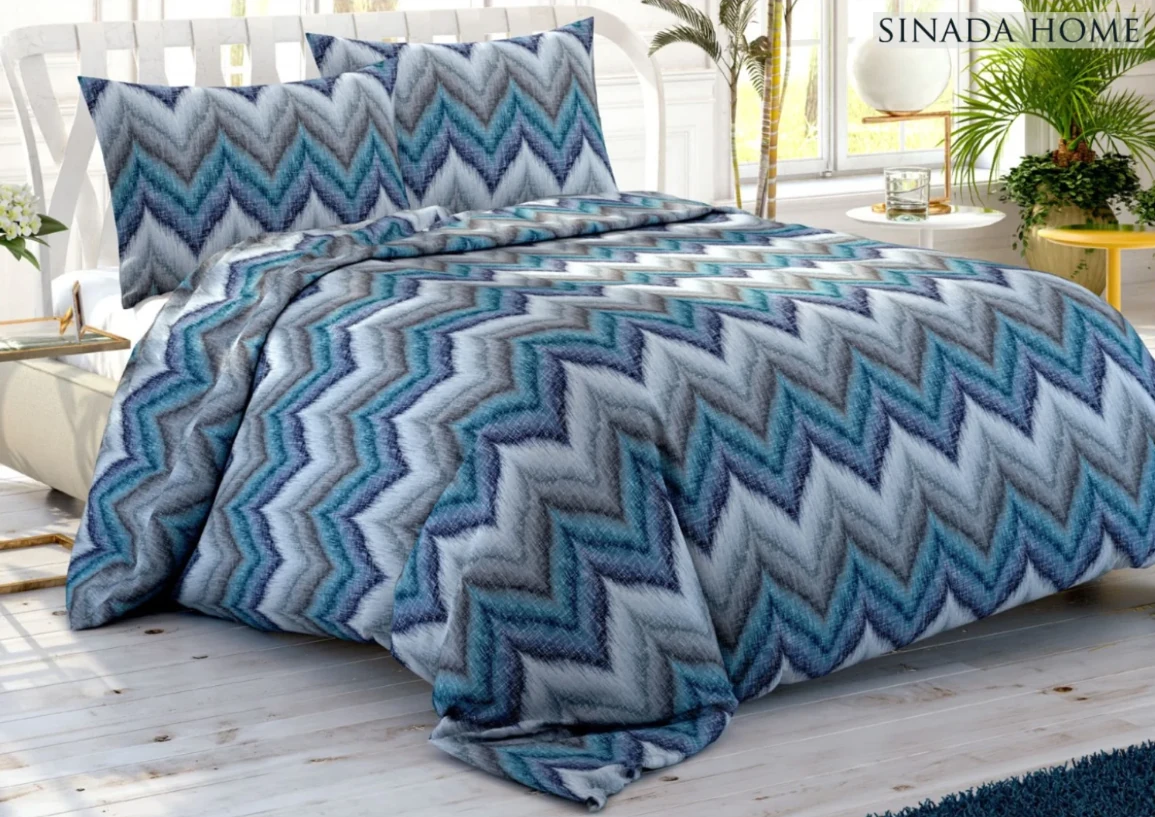 Sinada Home Mavi Zikzak Desenli %100 Doğal Pamuk 62 Tel Nevresim Seti