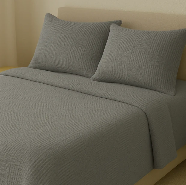 Sinada Gri Waffle Kare Desenli Girintili Pike Seti