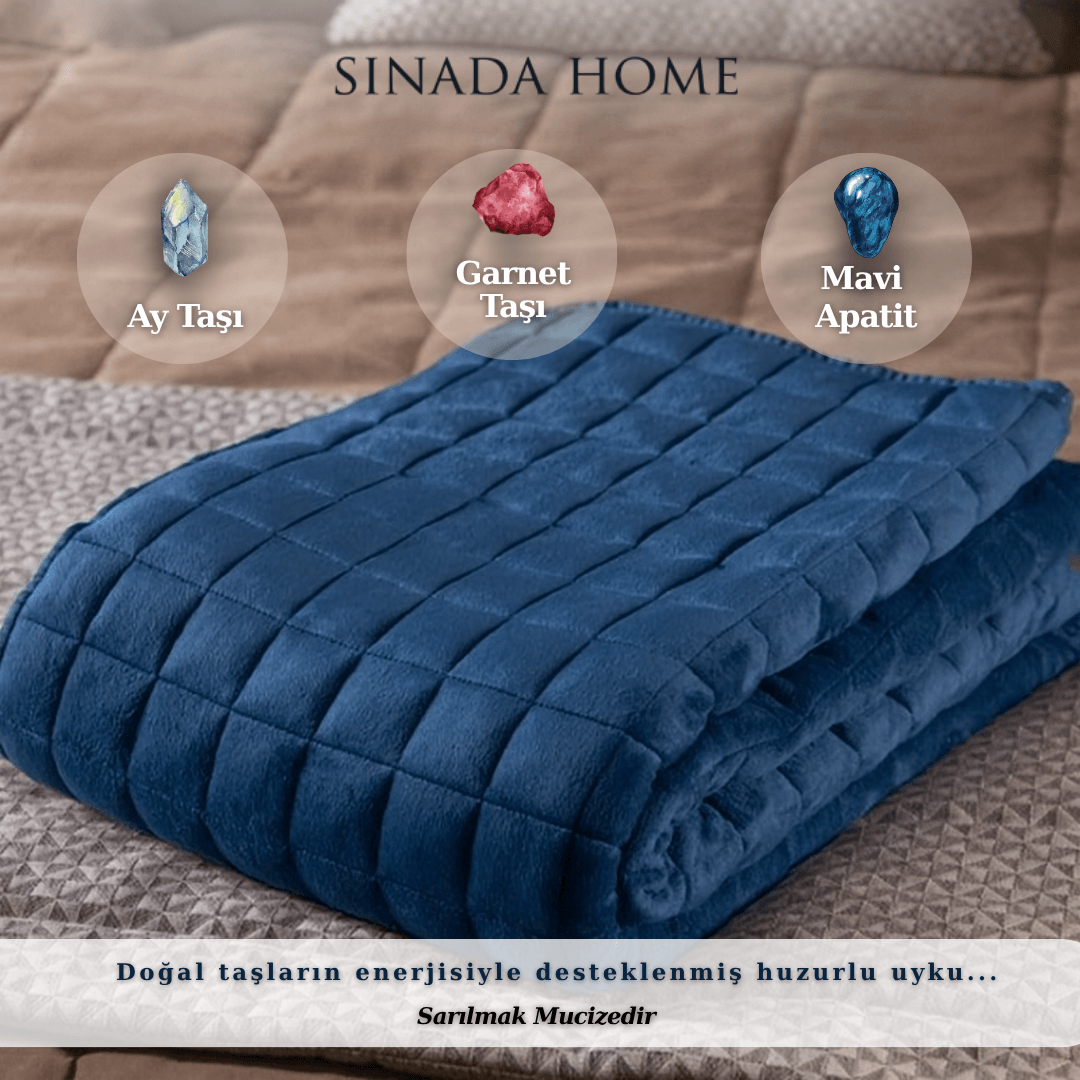 %100 Pamuk Kumaş Ağırlıklı Sarılma Battaniyesi Karma Taşlı (Ay, Selenity, Garnet, Mavi Apatit) Elyaf Dolgulu Dört Mevsim Kullanılabilir