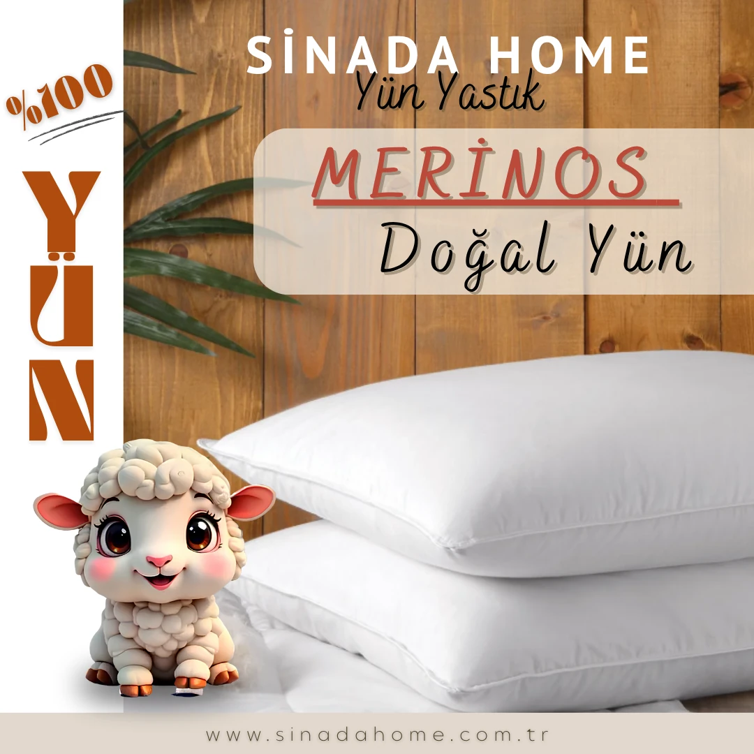 %100 Saf Yün Yastık Yıkanmış Taranmış Doğal Yün %100 Pamuk Kılıflı