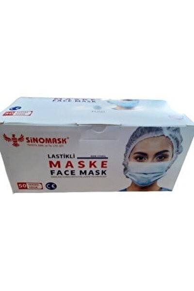 Sinomask Elastik 3 Katlı Lastikli Maske 50'li Beyaz