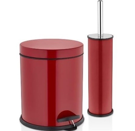 Rulopak 3Lt Pedallı Çöp Kovası  & WC Fırçası Paslanmaz 2 Li Set Kırmızı