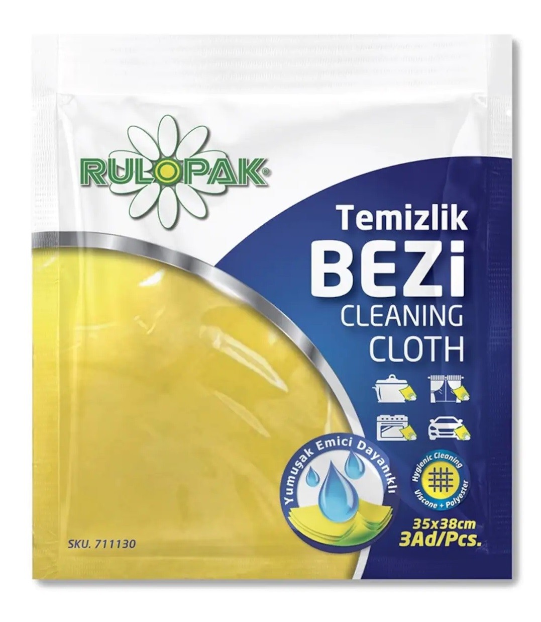 Rulopak Temizlik Bezi 35x38 Cm 3'Lü Sarı Temizlik Bezi 711130