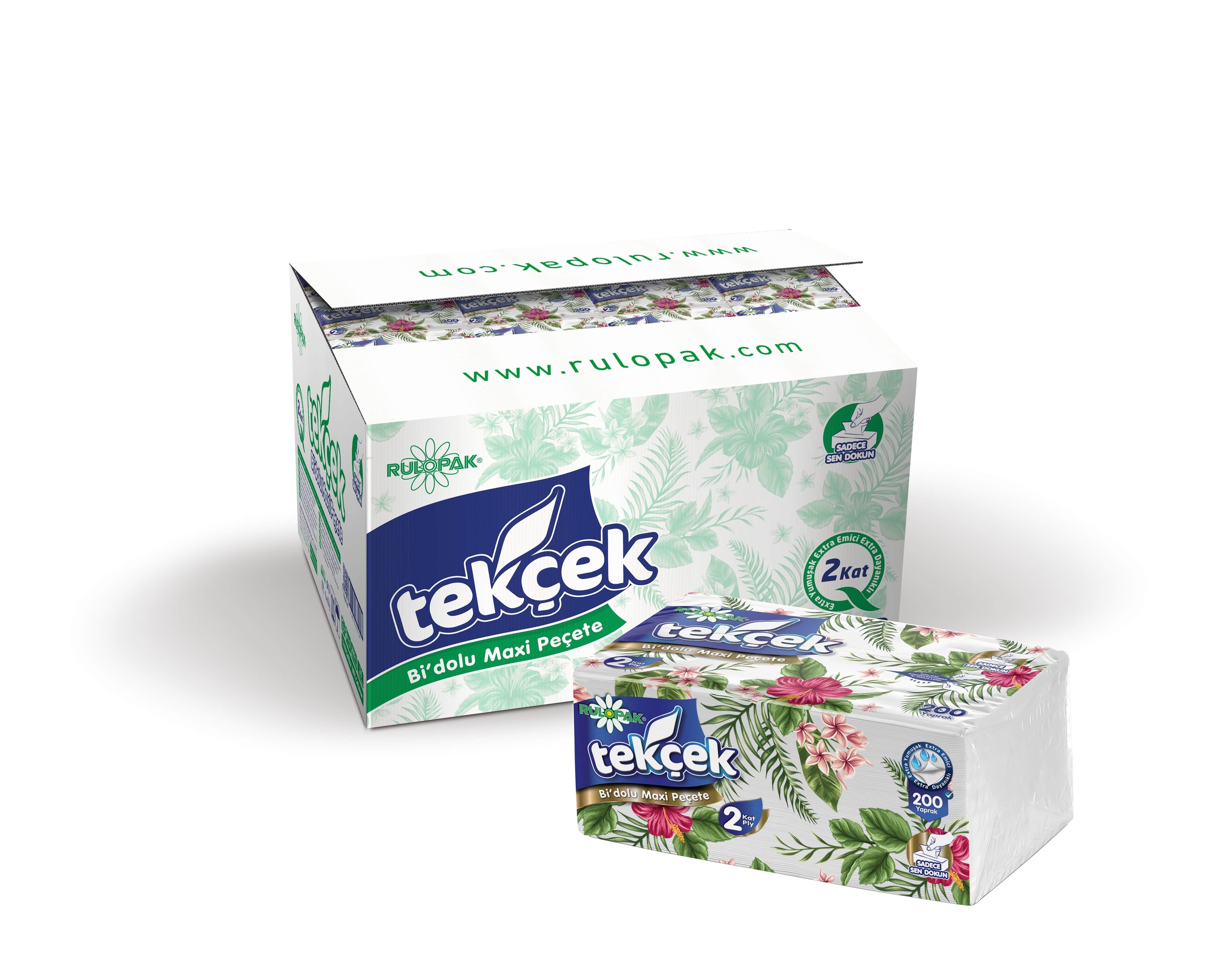 Rulopak Tekçek Bi'Dolu Maxi Peçete 2 Katlı 200 Yaprak 24'Lü Paket