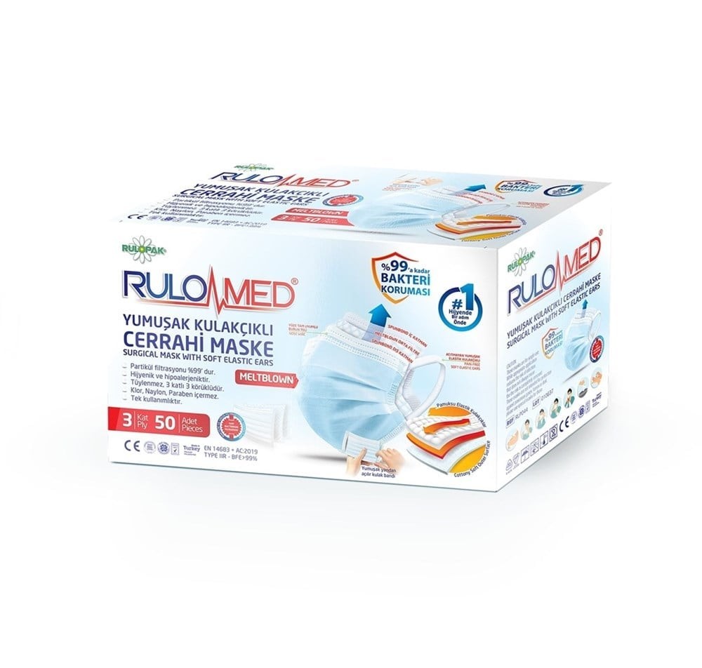Rulomed Elastik Kulakçıklı Maske 50'li (Beyaz)