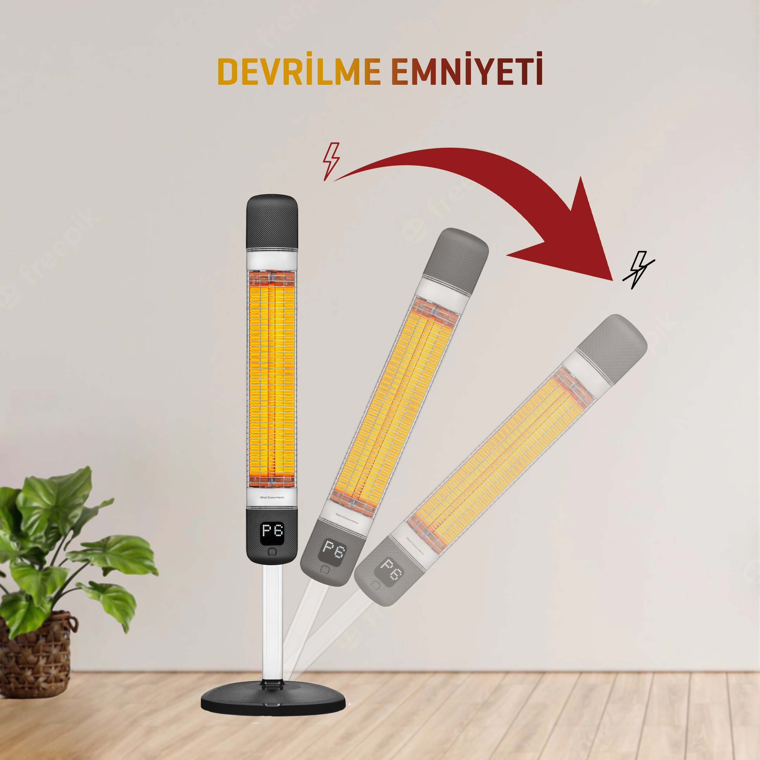 Luxeva Smart-FR Siyah Karbon Elektrikli İnfrared Isıtıcı IP55 Su Geçirmezlik Kule Tipi Elektrikli Isıtıcı 2500W