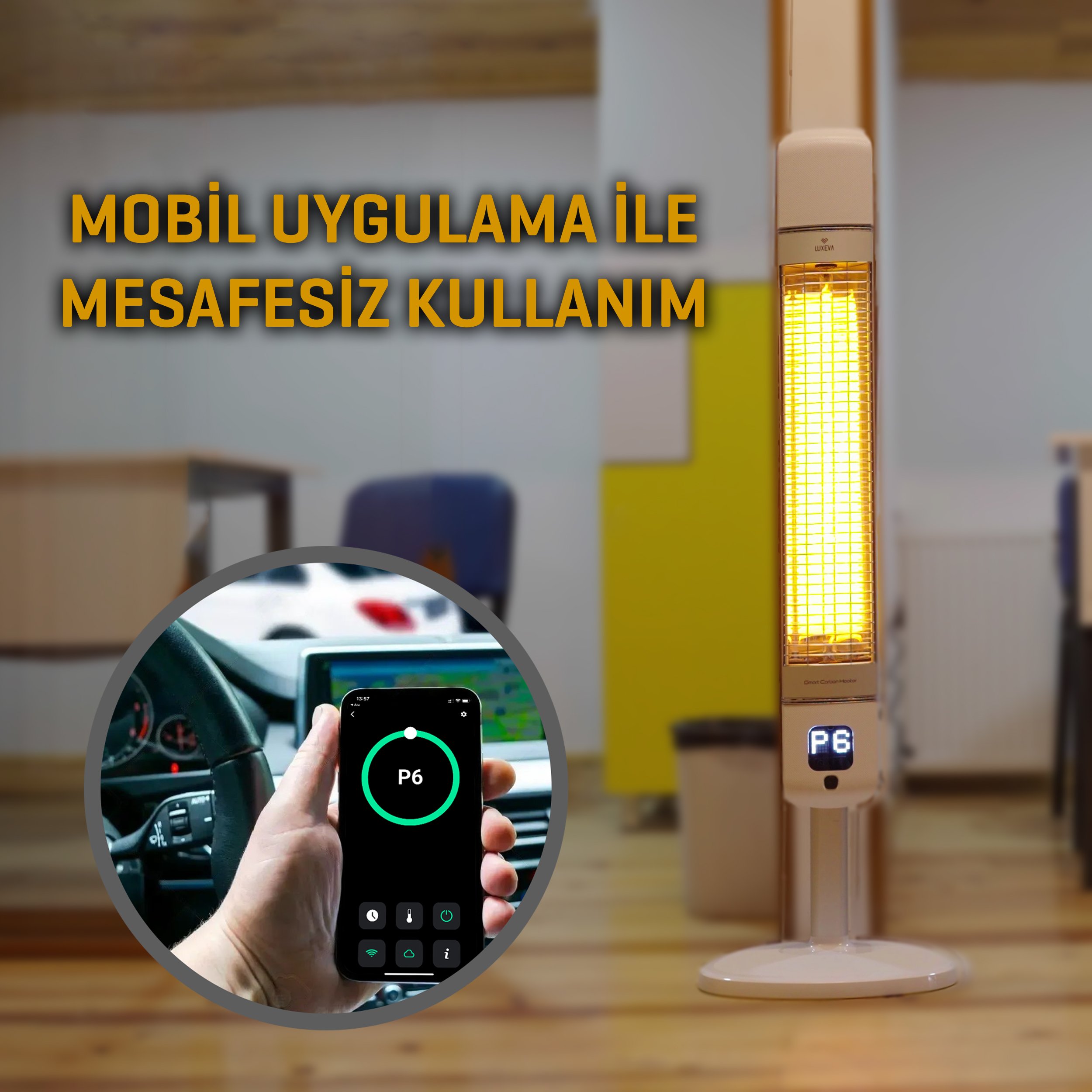 Luxeva Smart-FR Beyaz Karbon Elektrikli İnfrared Isıtıcı IP55 Su Geçirmezlik Kule Tipi Elektrikli Isıtıcı 2500W