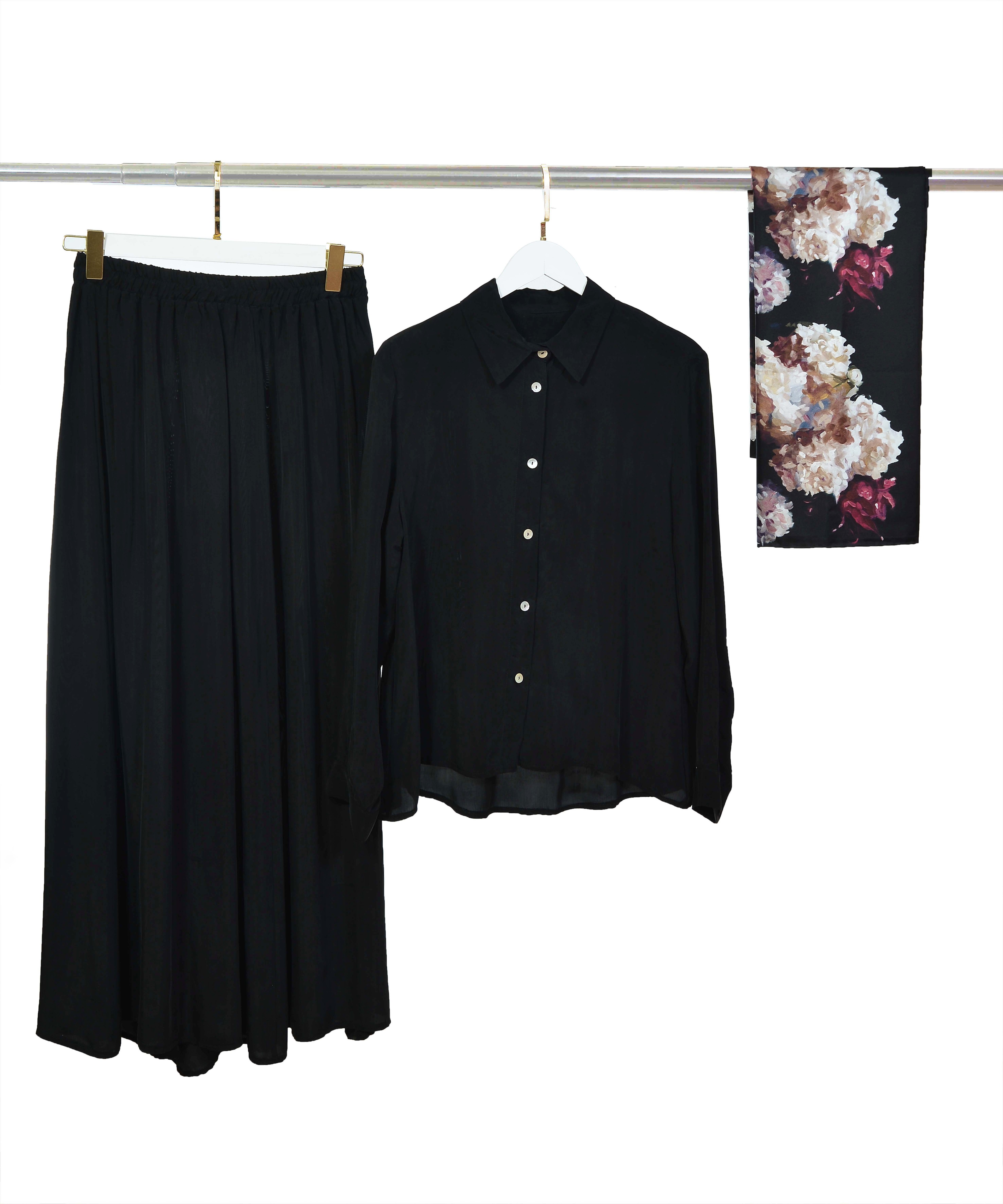 PEONY SİYAH İPEK ETEKLİ TAKIM  image