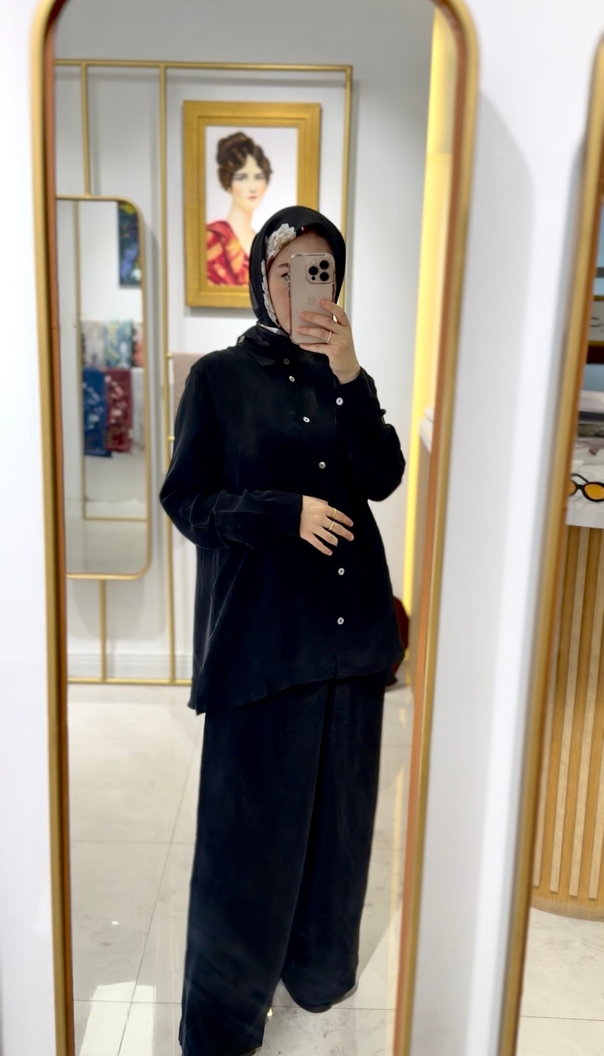 PEONY SİYAH İPEK PANTOLONLU TAKIM  image