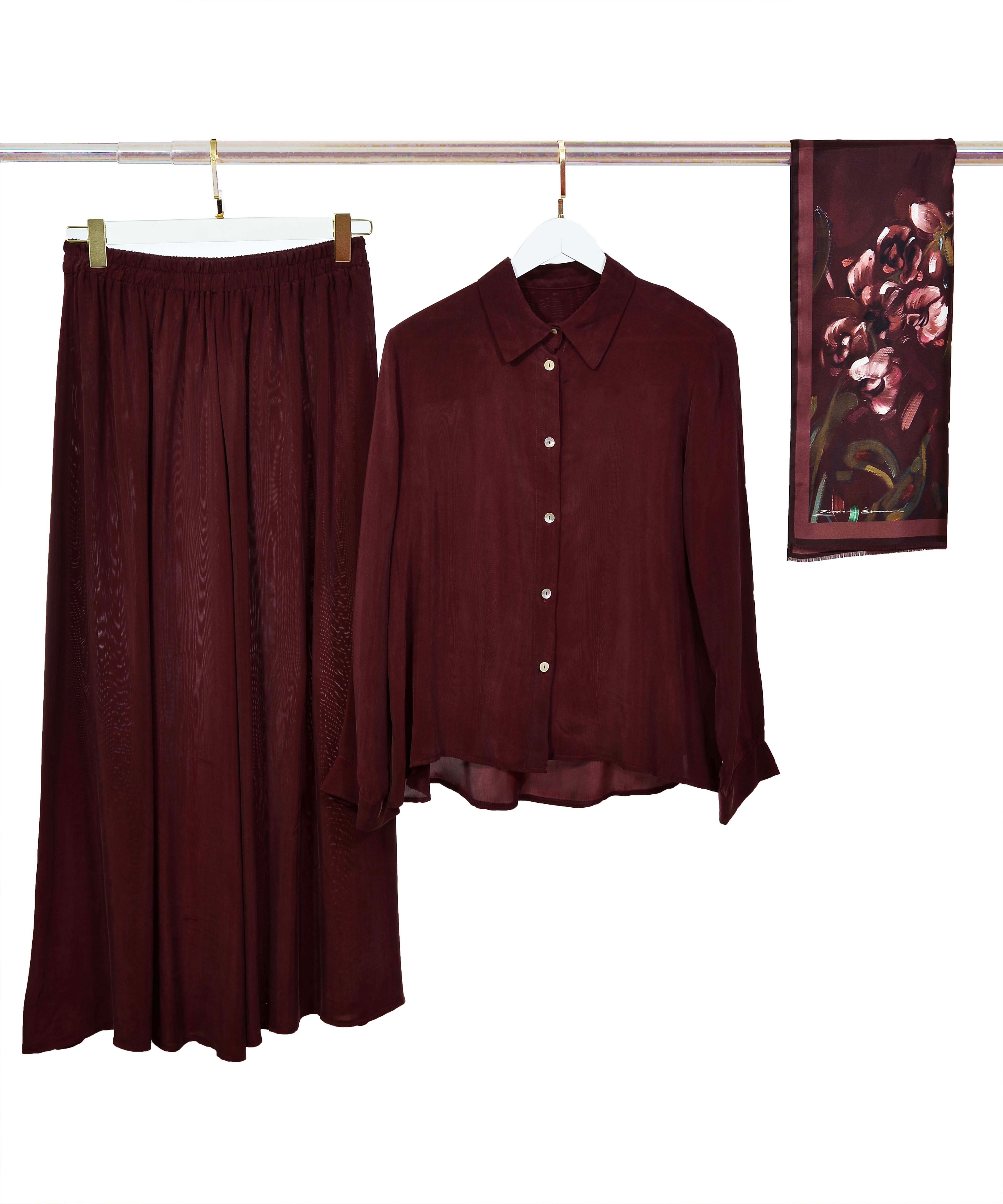 ORKİDE BORDO İPEK ETEKLİ TAKIM  image