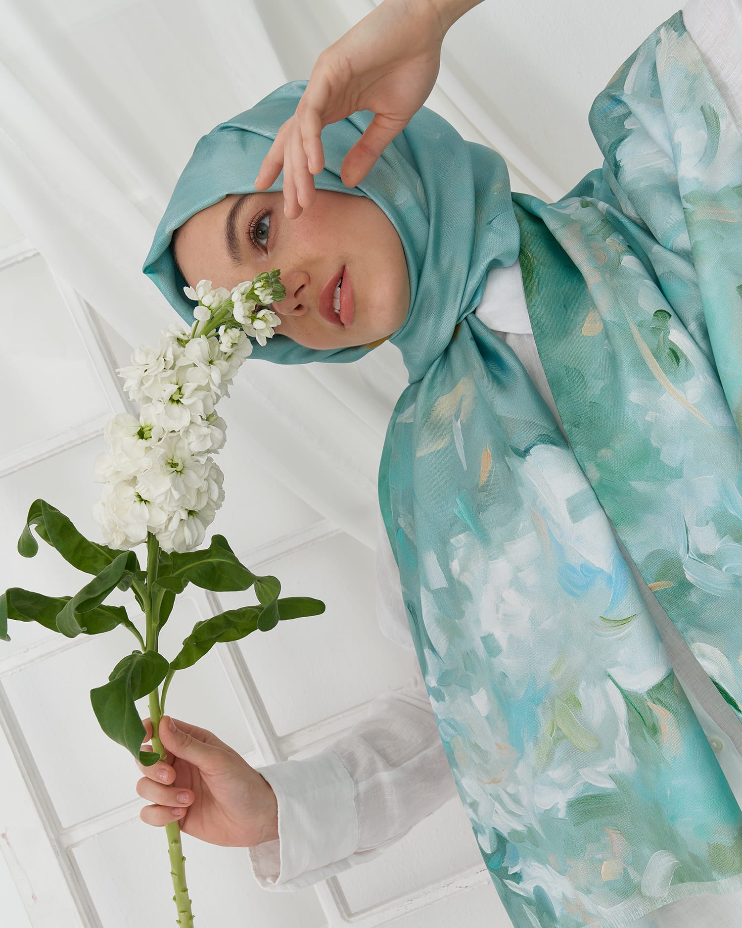 Açelya Cream Silk Shawl