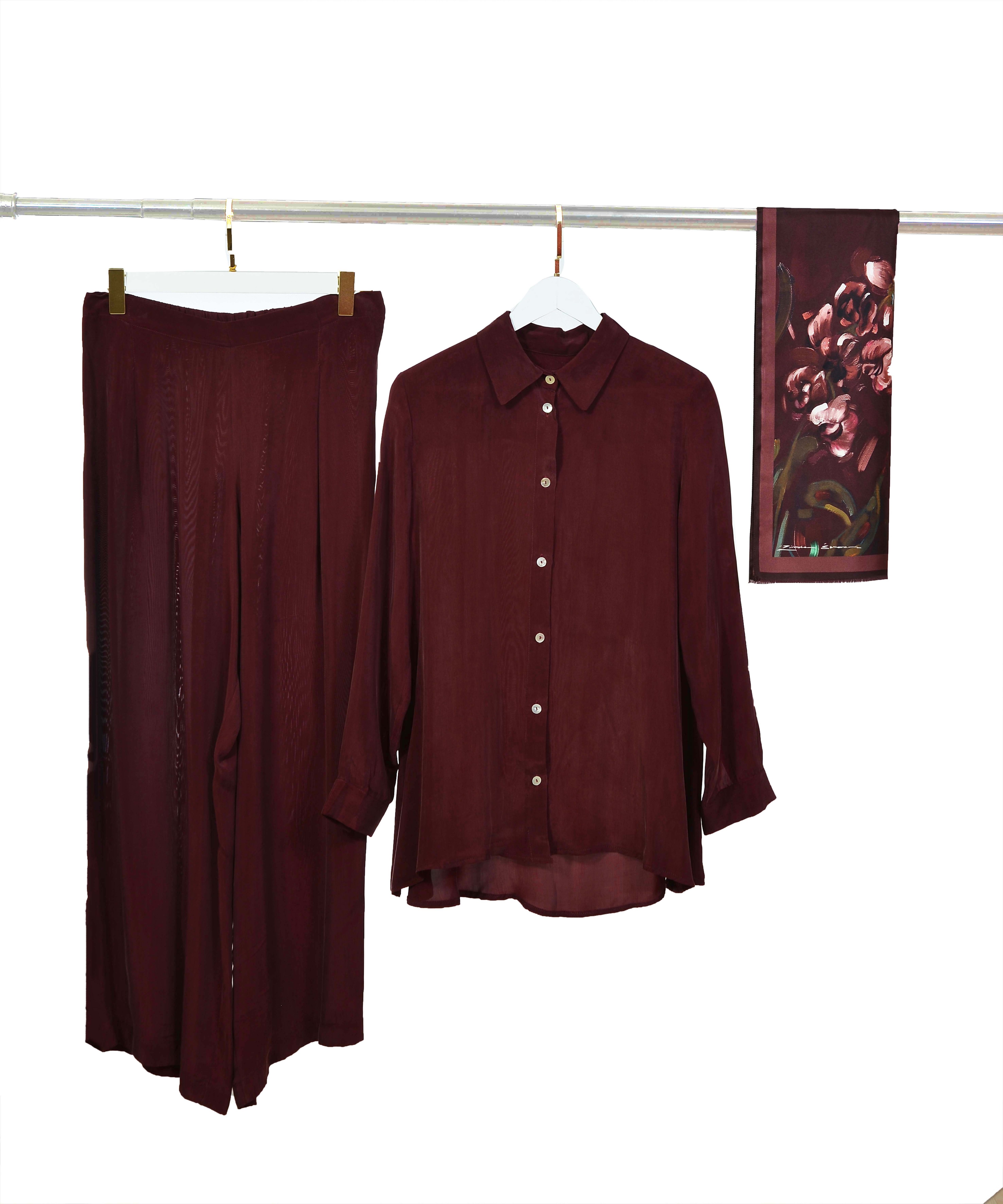 ORKİDE BORDO İPEK PANTOLONLU TAKIM  image