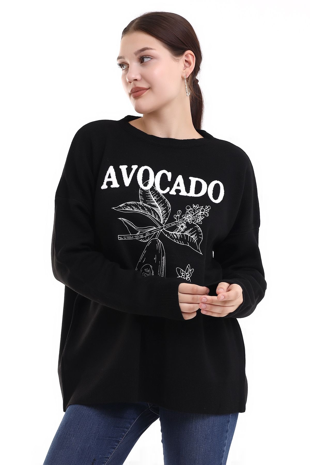 Kadın Uzun Kollu Triko Kazak Avocado