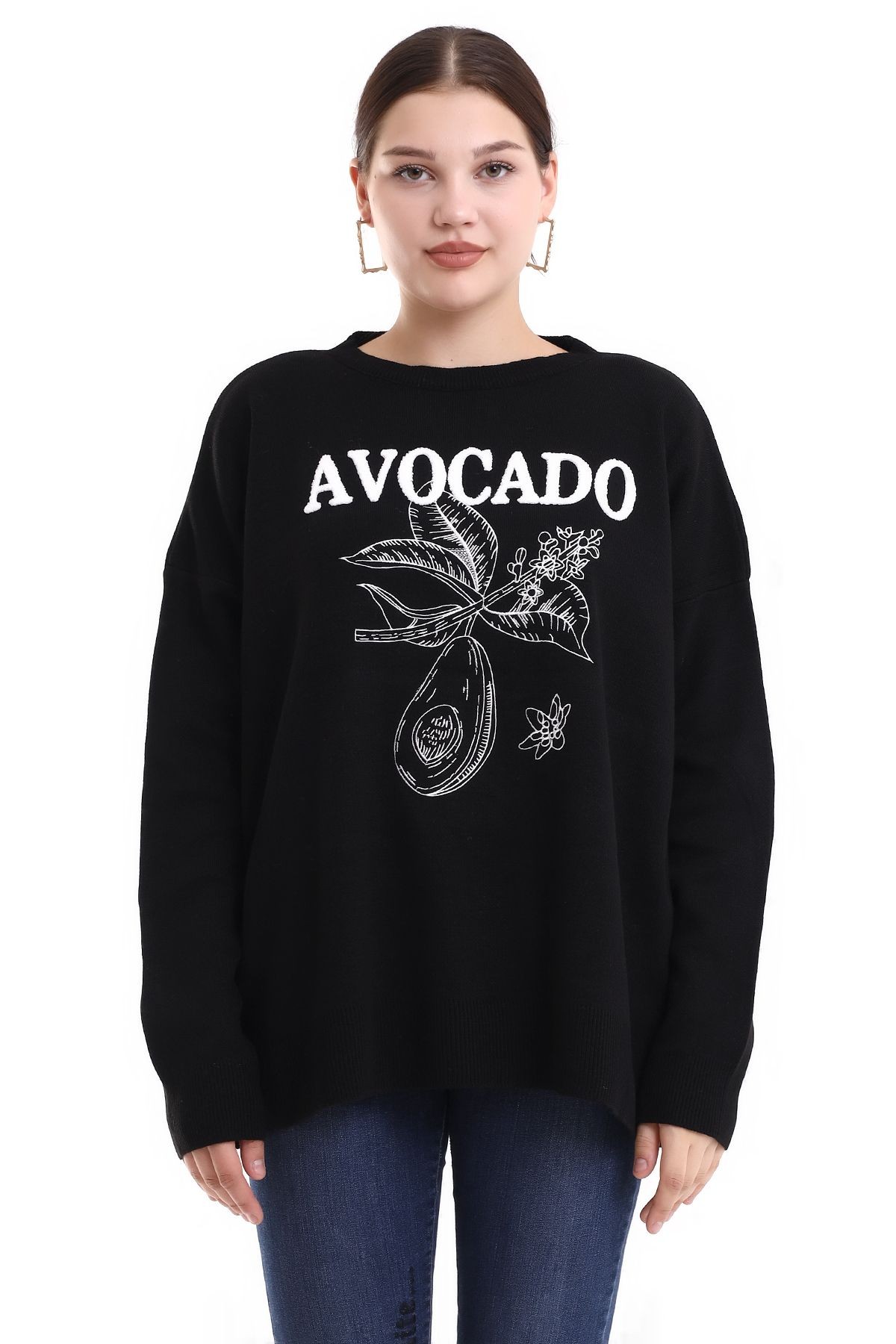 Kadın Uzun Kollu Triko Kazak Avocado