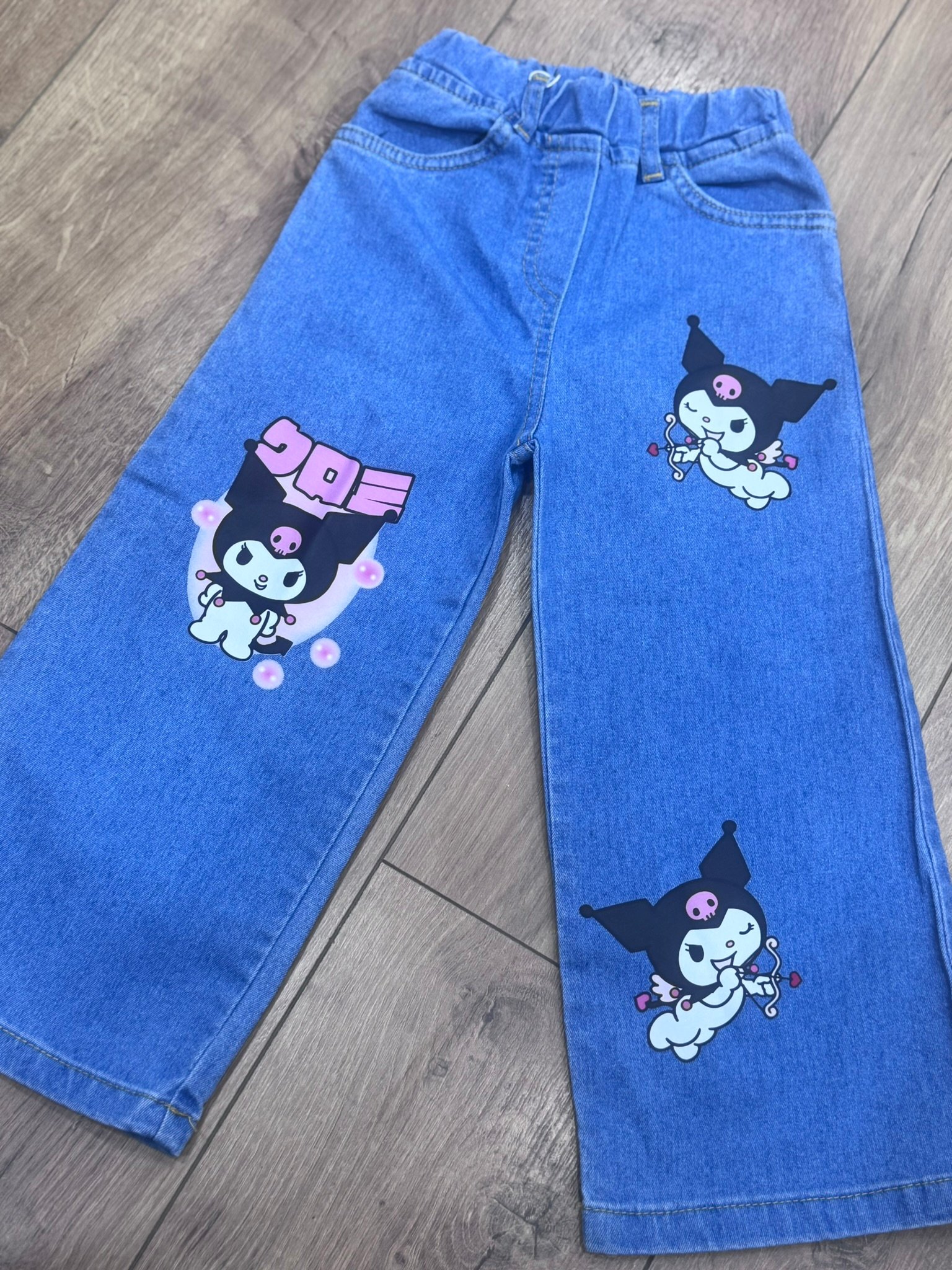 Kuromi Baskılı Beli Lastikli Kot Pantolon