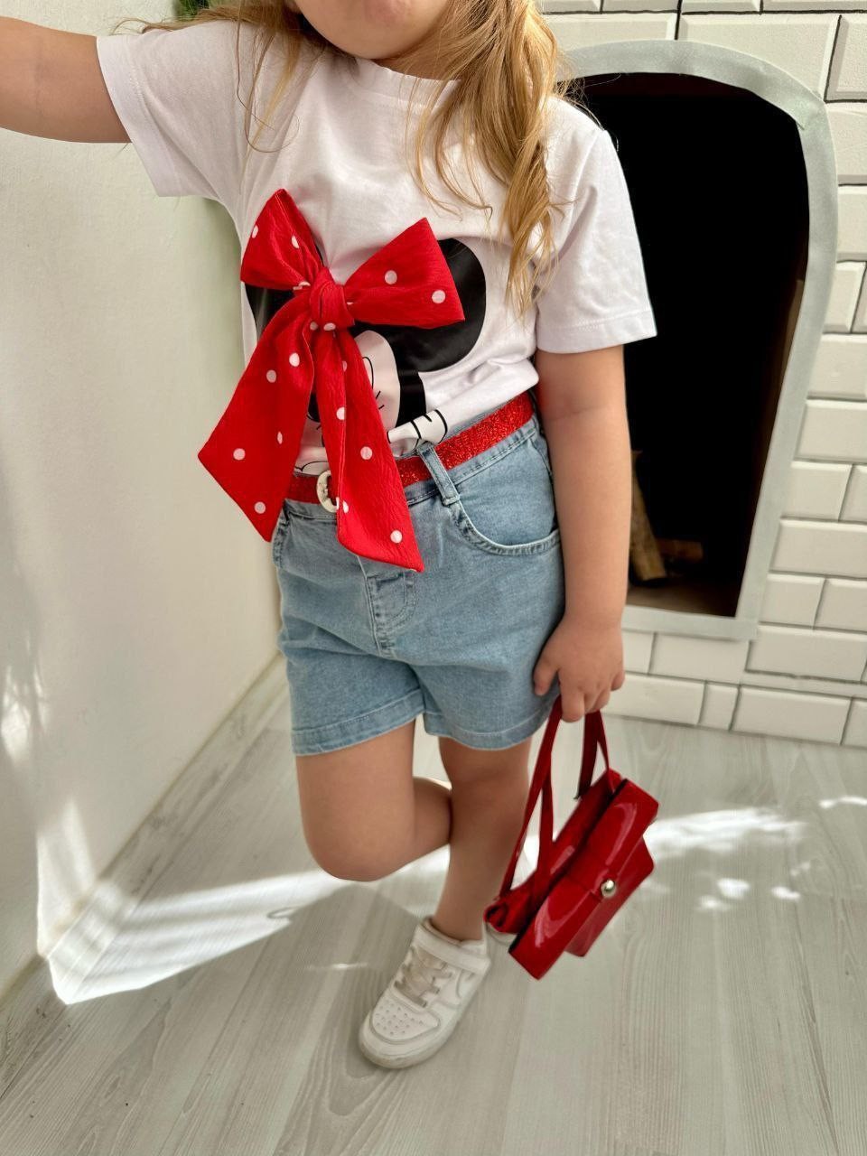 Mickey Desen t-shirt Şort Çanta Kemer Takım