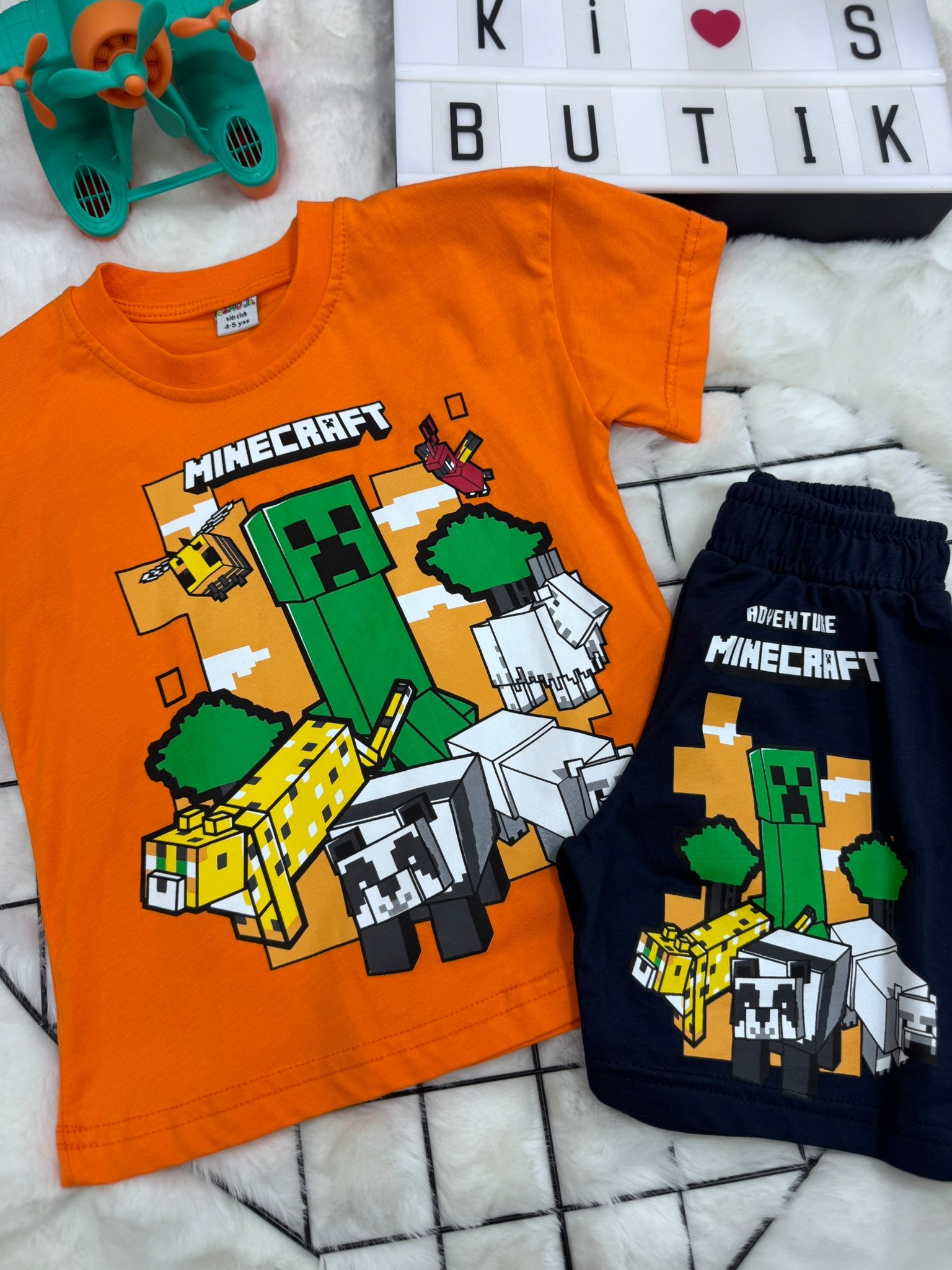 Minecraft %100 Pamuklu Alt Üst Takım Turuncu