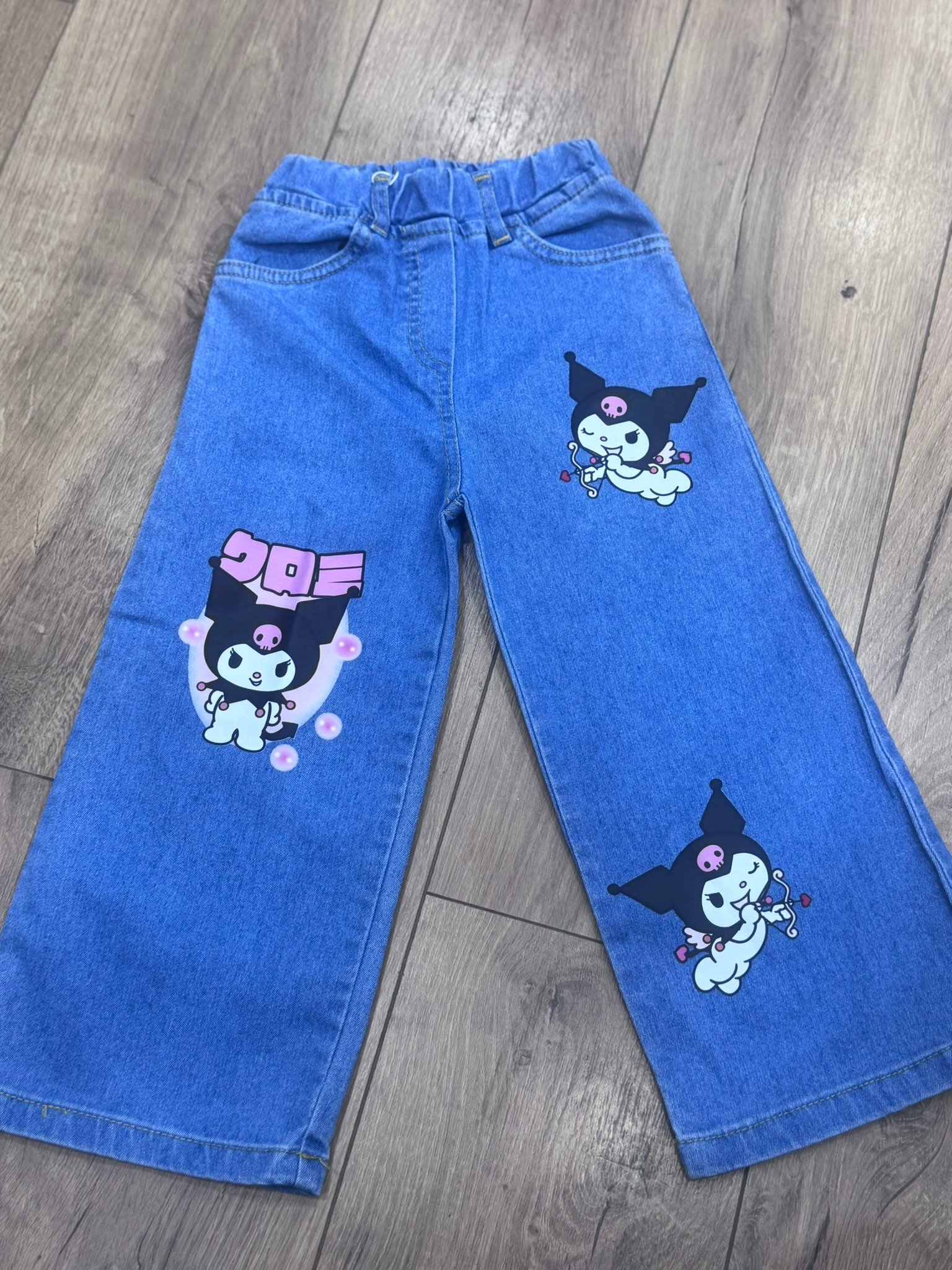 Kuromi Baskılı Beli Lastikli Kot Pantolon
