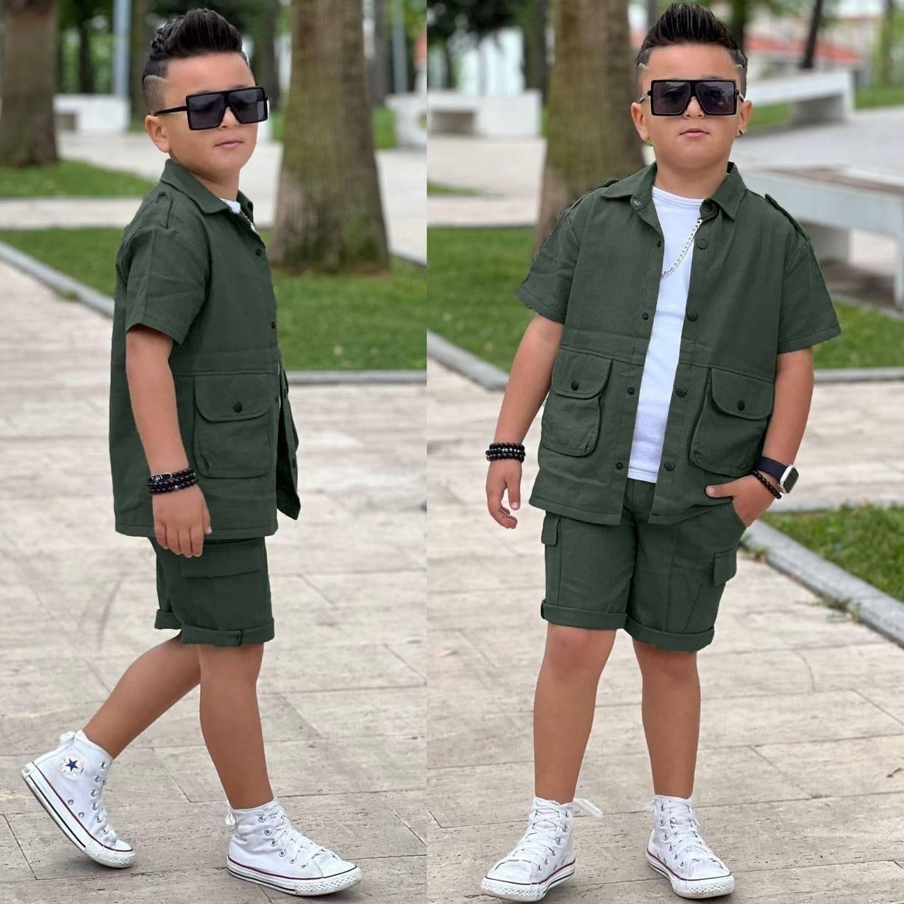 Gabardin Kargo şort T-shirt Gömlek Kombin