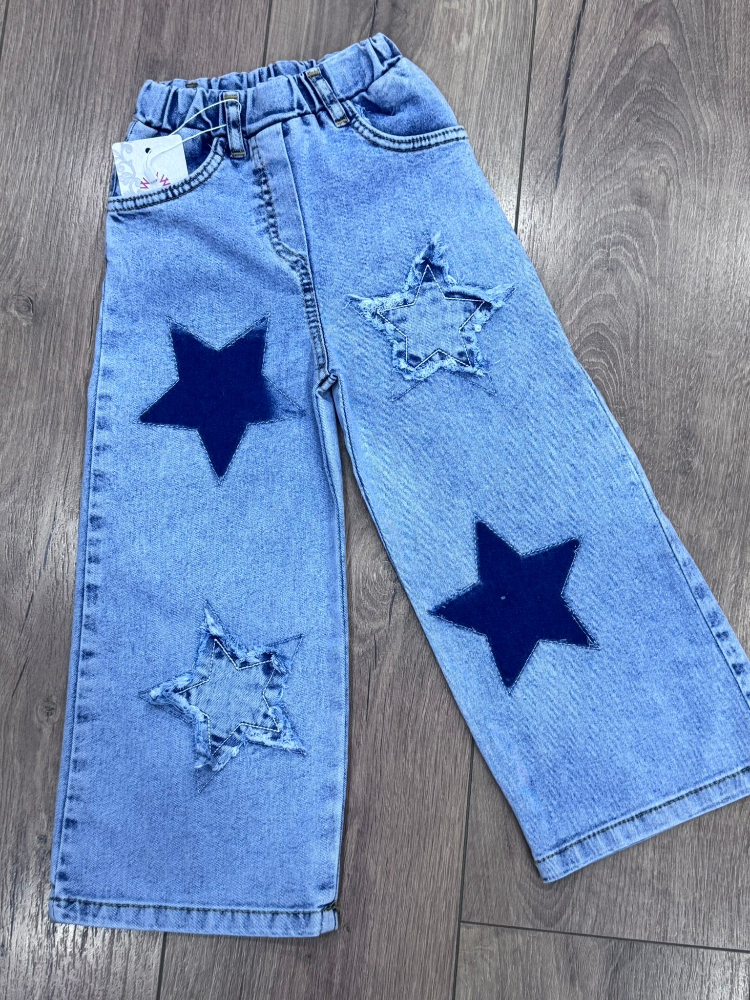 Yıldız Desenli Beli Lastikli Kot Pantolon
