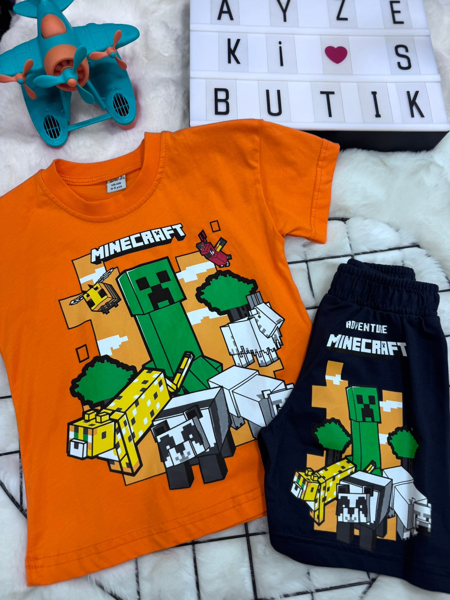 Minecraft %100 Pamuklu Alt Üst Takım Turuncu