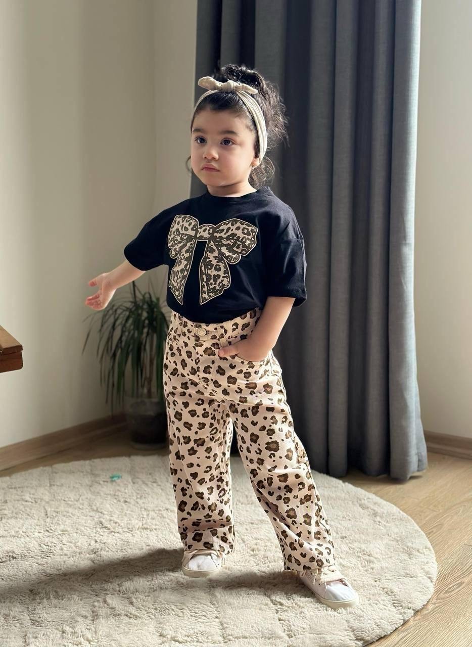 Leopar Jean T-shirt İkili Kombin Siyah