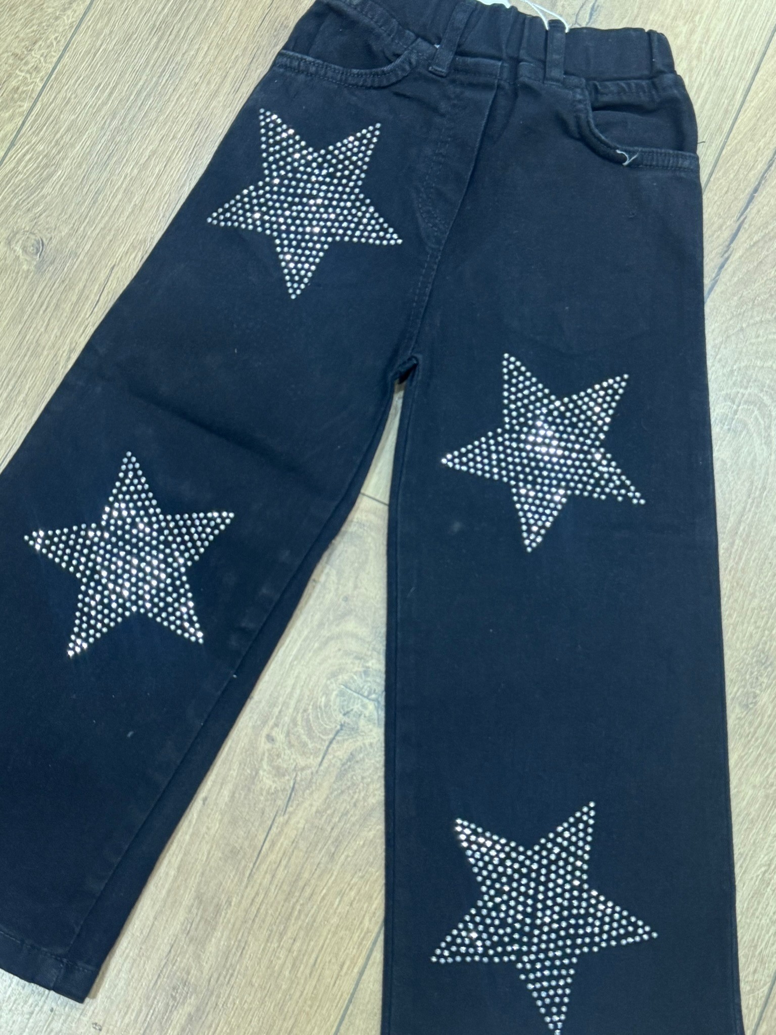 Yıldız Taşlı Beli Lastikli Siyah Kot Pantolon