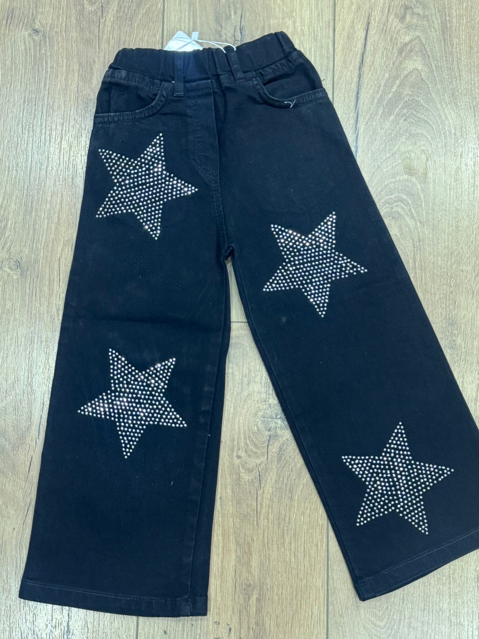 Yıldız Taşlı Beli Lastikli Siyah Kot Pantolon