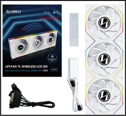 Lian Li UNI FAN TL Wireless LCD 120 Reverse Blade White – 3×120 mm Kablosuz LCD Fan Seti (3’lü Box)