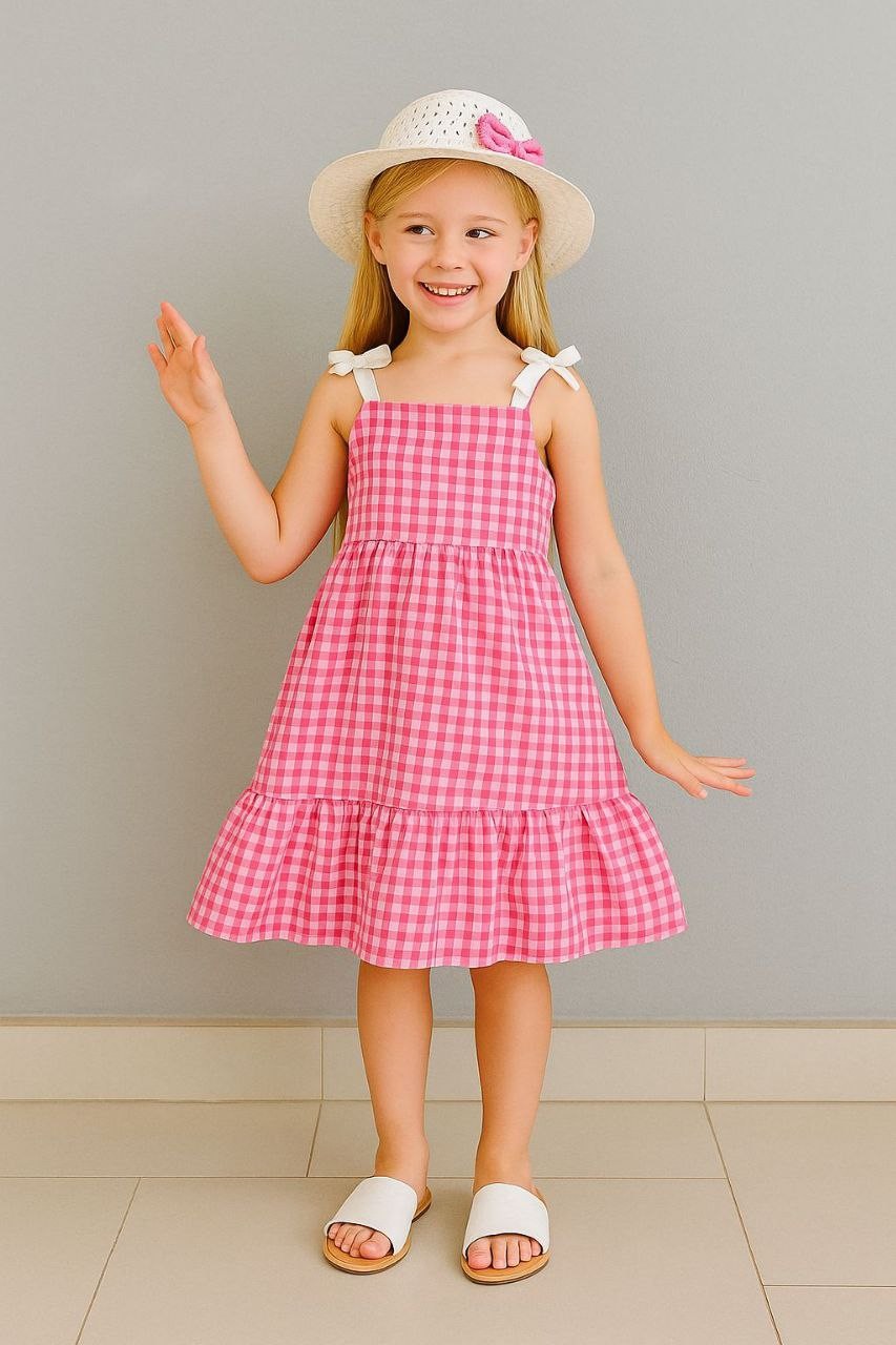 Hasır Şapkalı Yeni Model Elbise Kombin Pembe