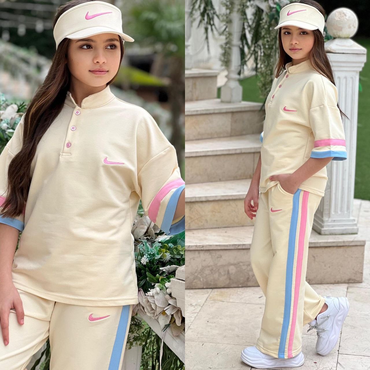 Şerit Detaylı Tenis Şapkalı Kombin Bej