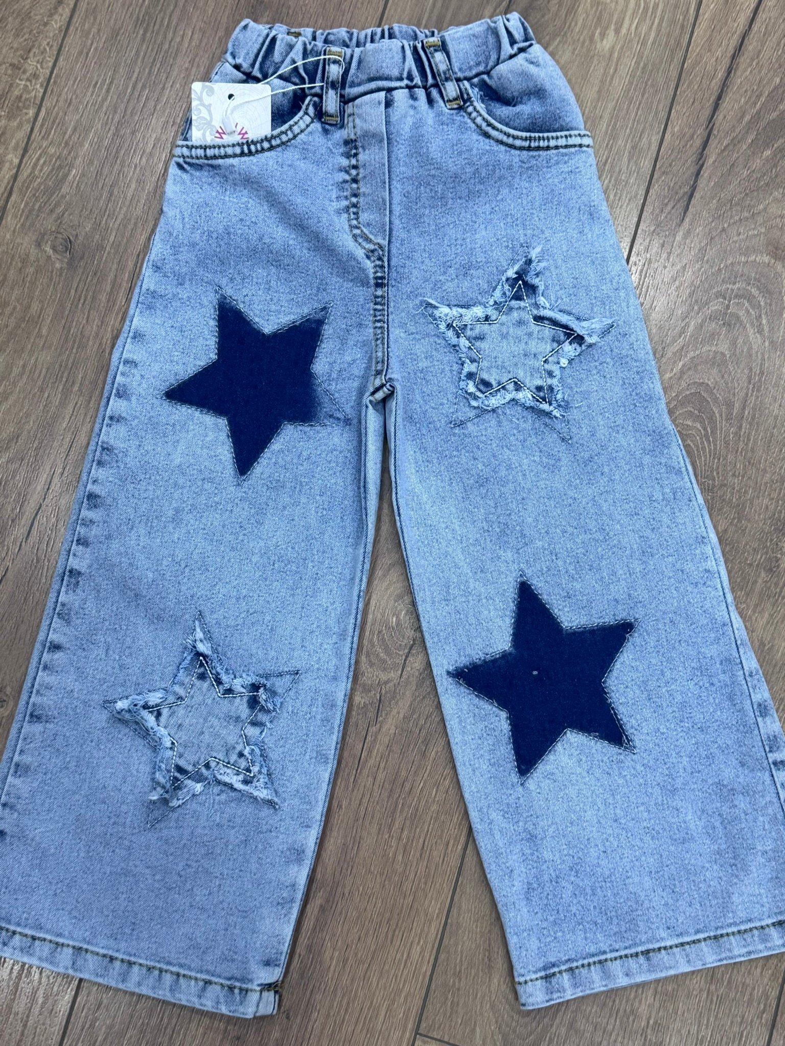 Yıldız Desenli Beli Lastikli Kot Pantolon