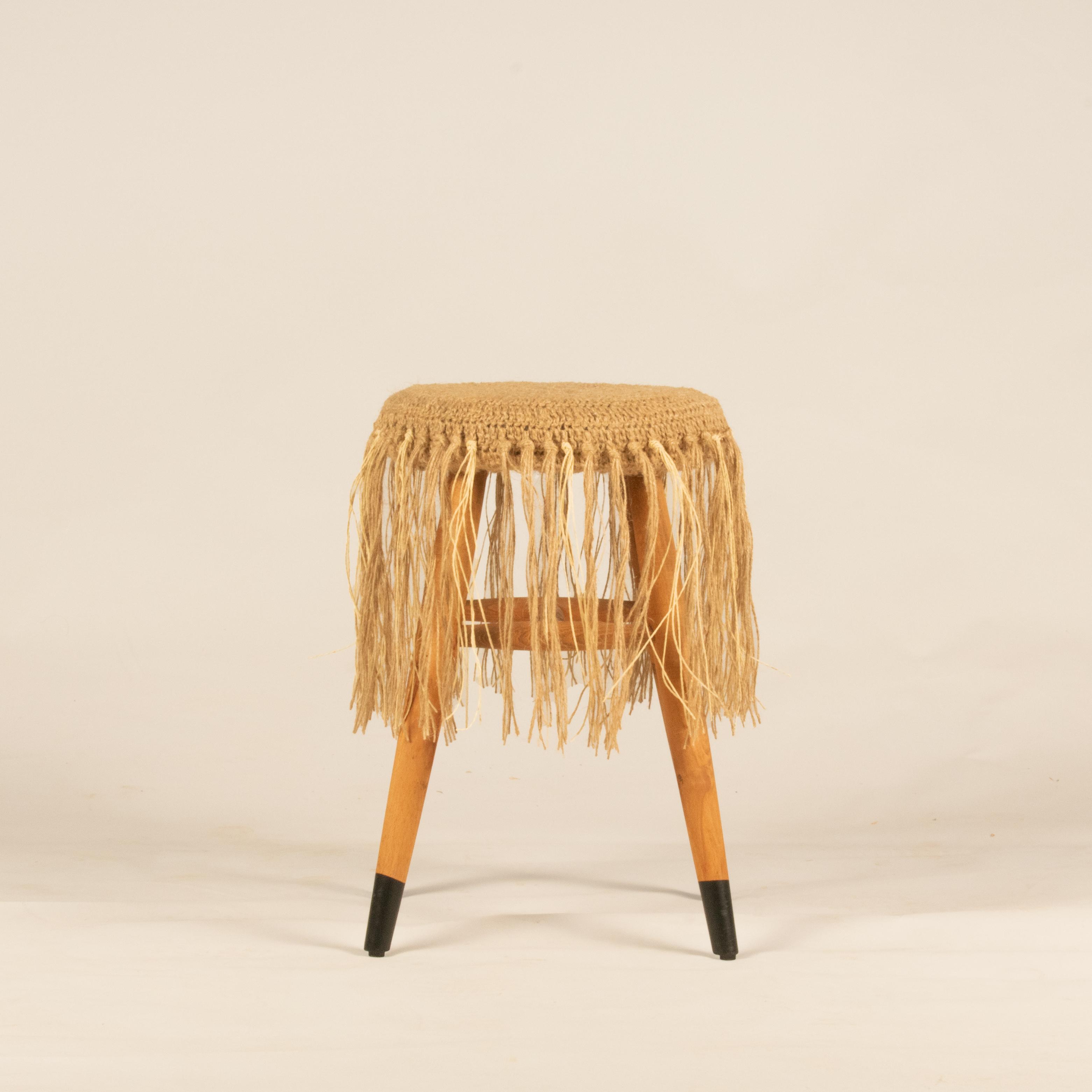  Tuft Hand Knitted Wooden Stool