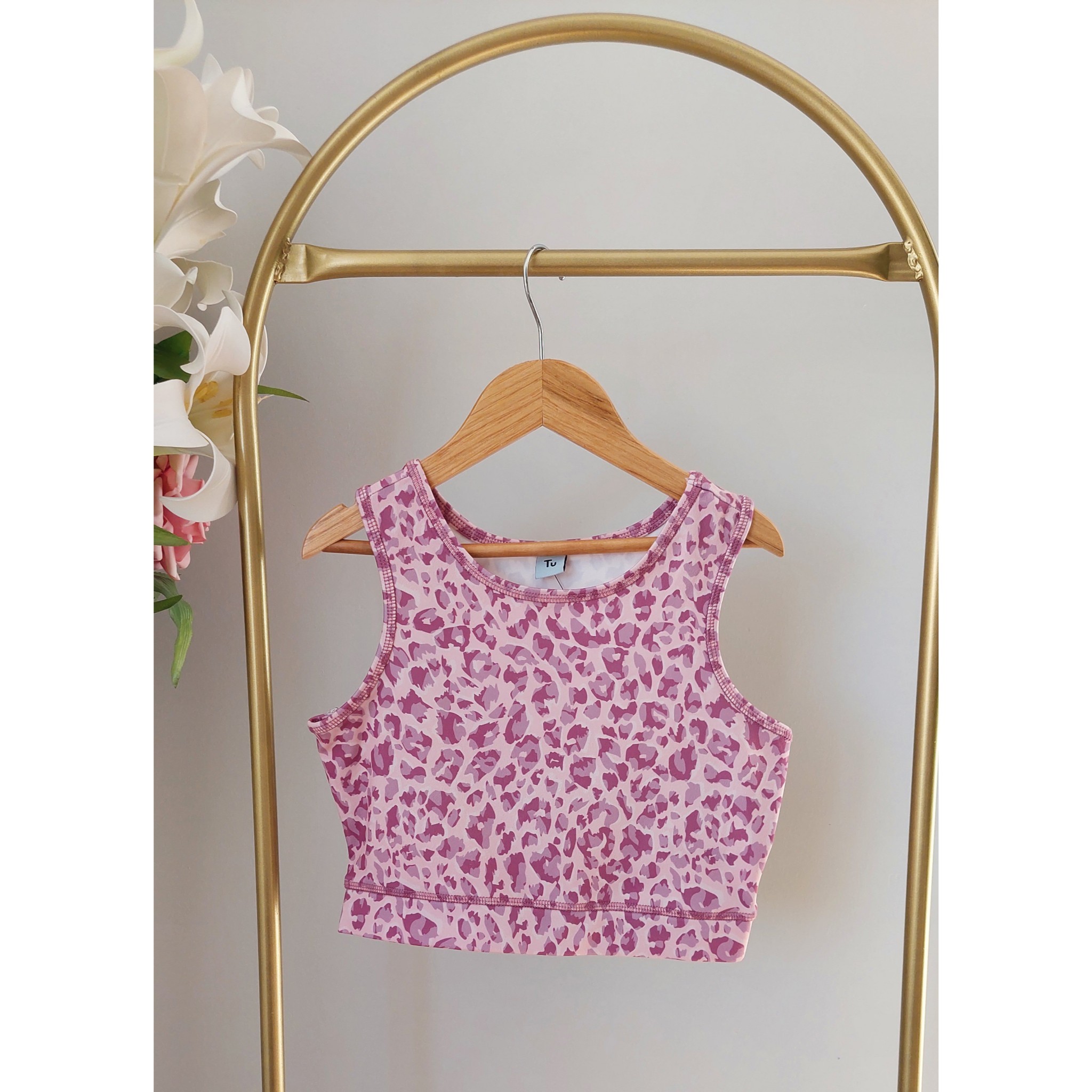 Pembe Leopar Desen Crop