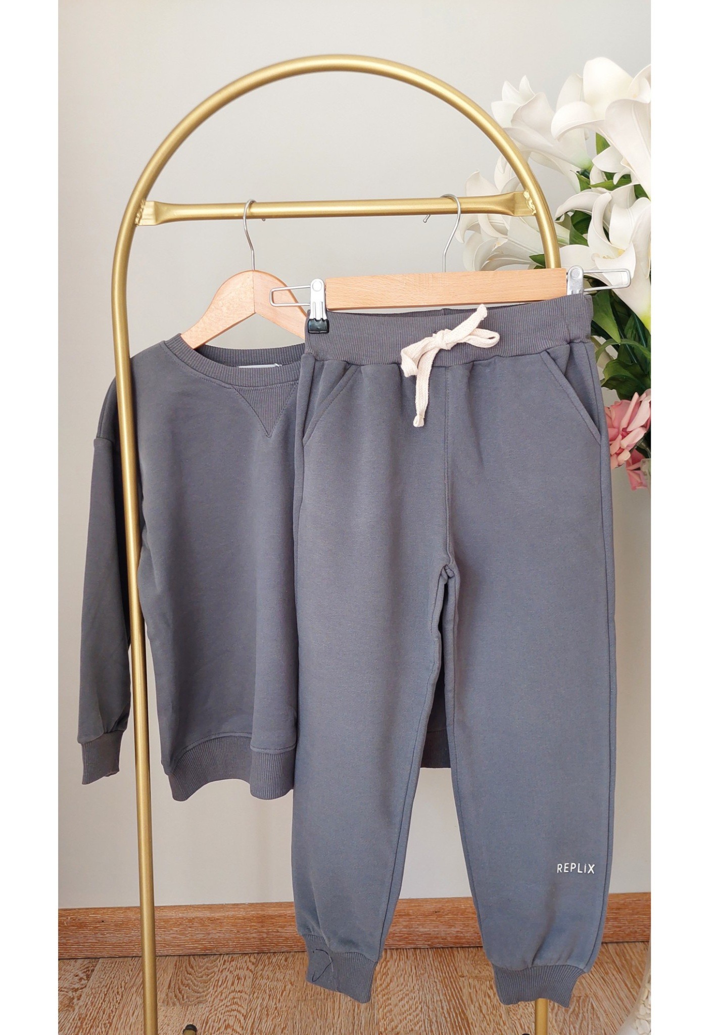 Füme Rengi,3iplik,Şardonsuz,Unisex Basic Takım