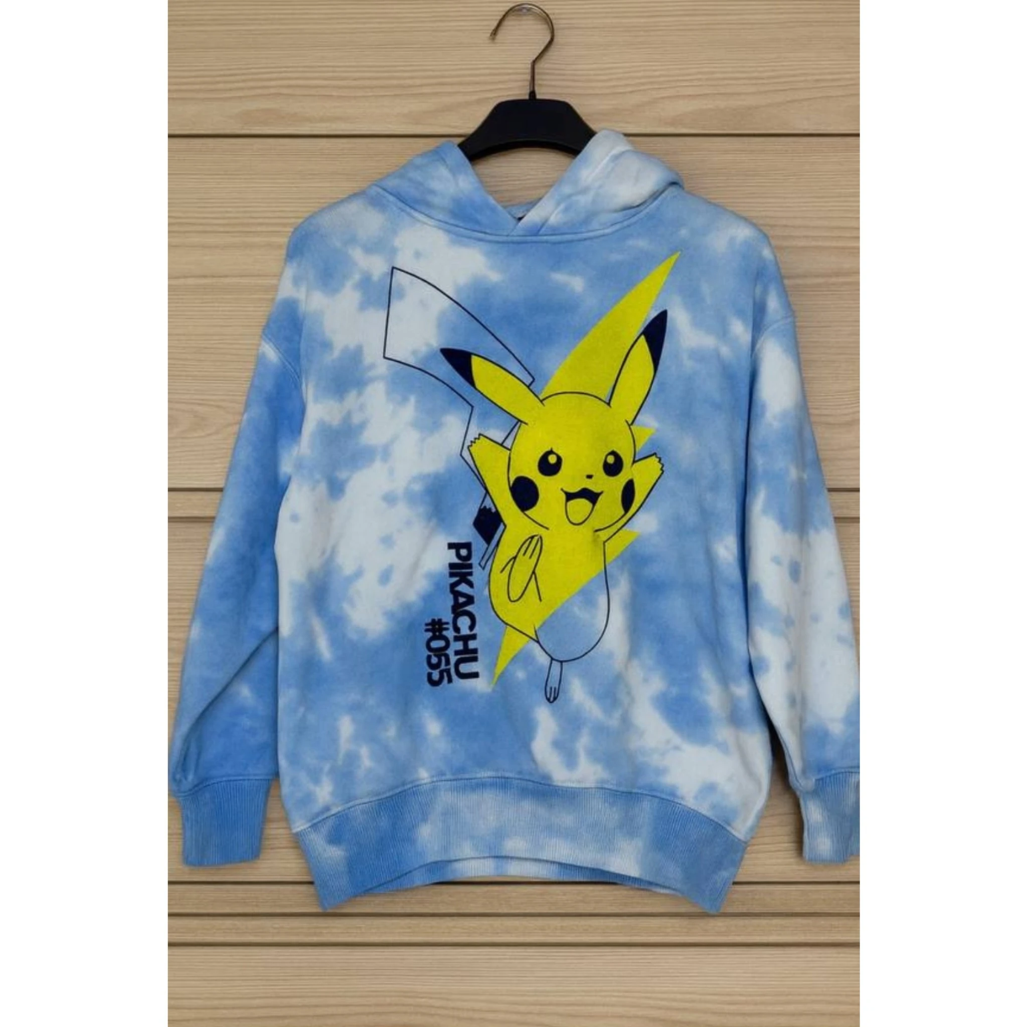 Mavi Batik Desen,Pikachu Baskılı Unisex Sweatshirt 