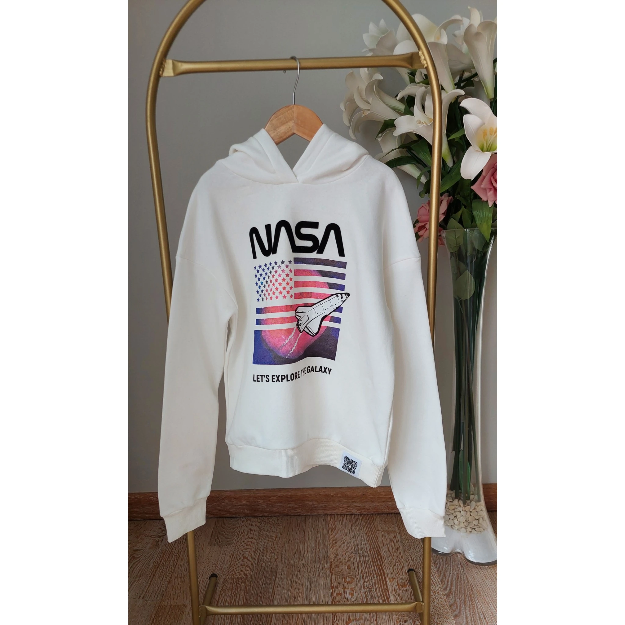 Nasa Baskılı,Şardonsuz, Kapüşonlu Sweatshirt 