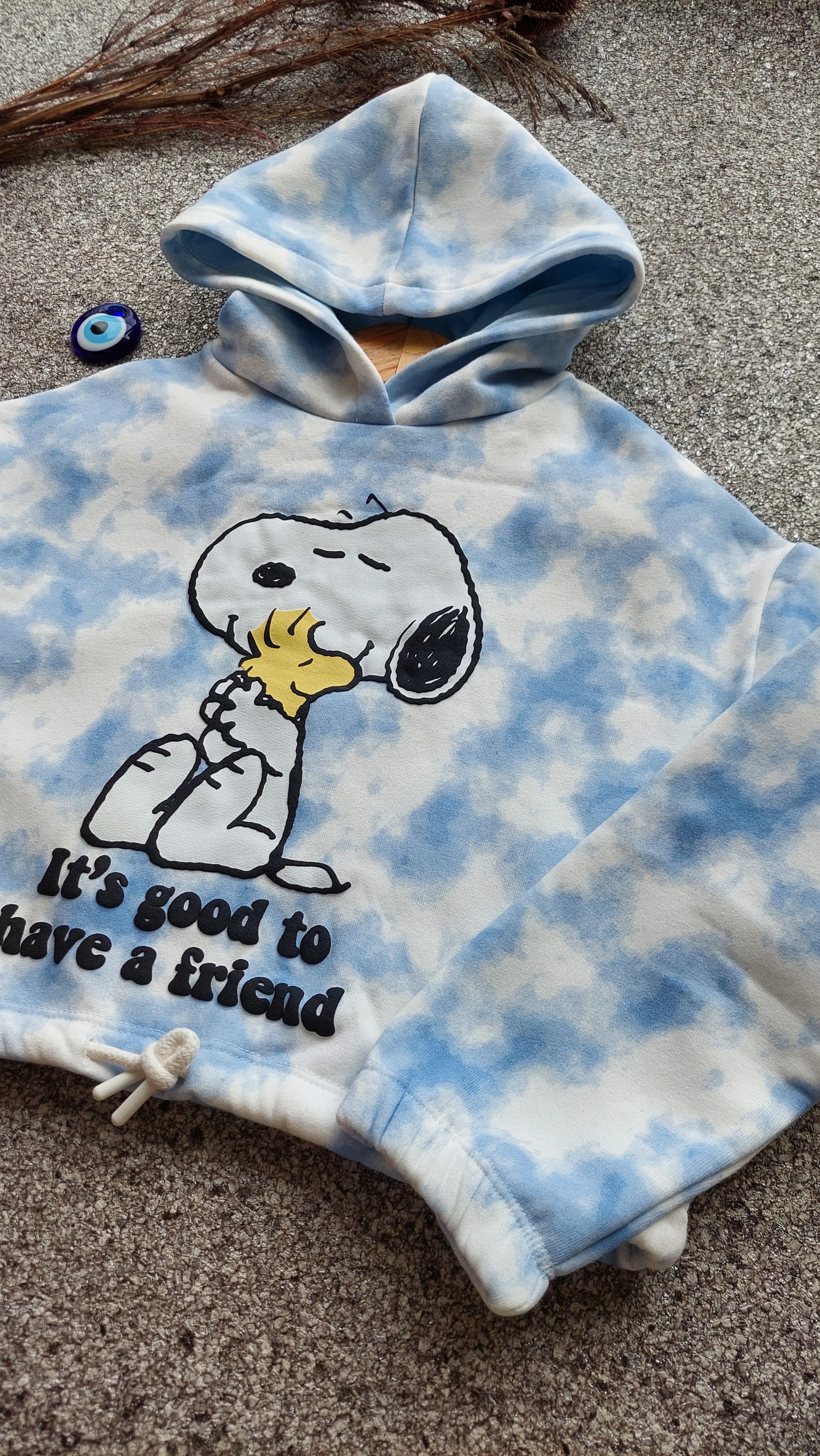Snoopy Baskılı,Batik Desen,Kapüşonlu Sweatshirt 