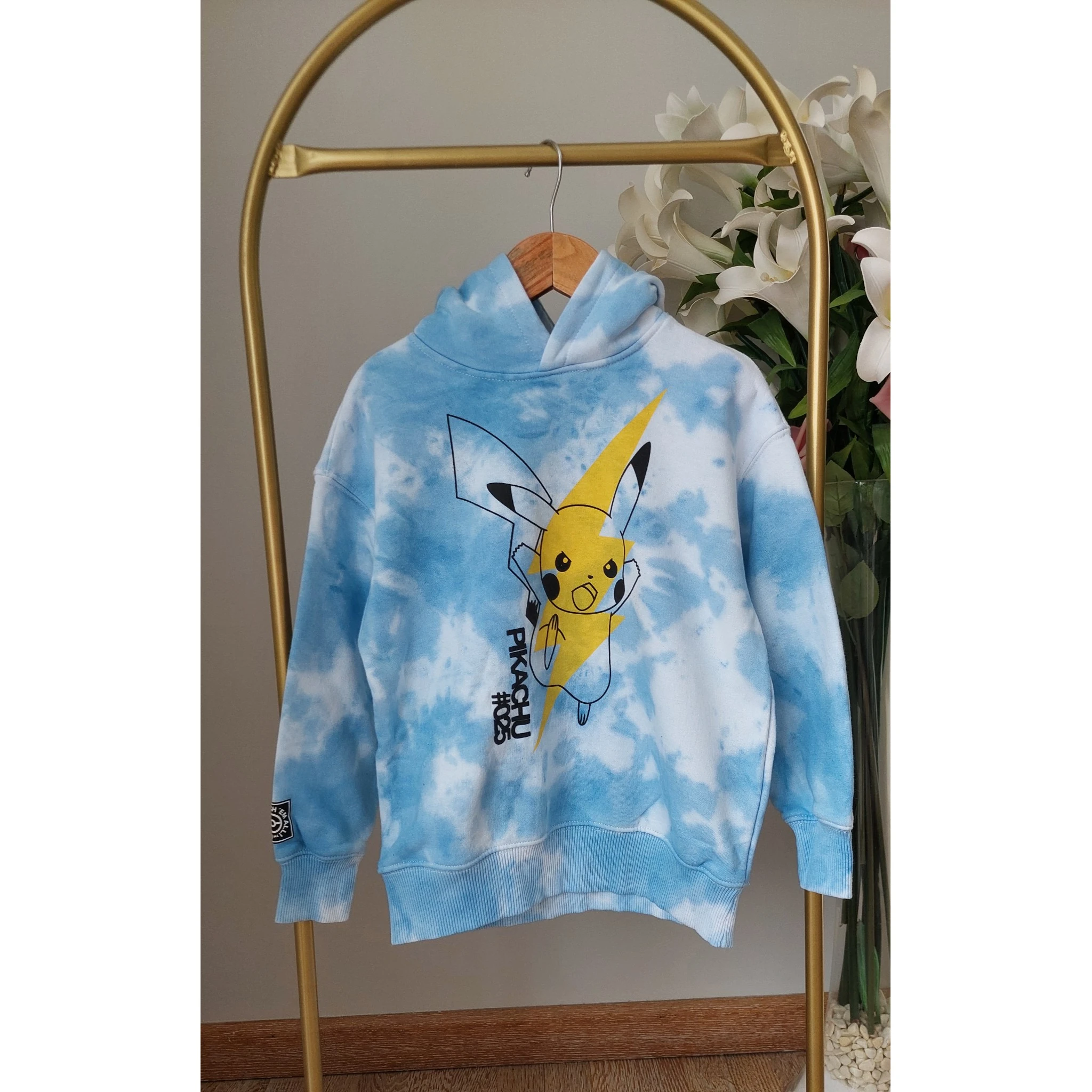 Mavi Batik Desen,Pikachu Baskılı Unisex Sweatshirt 