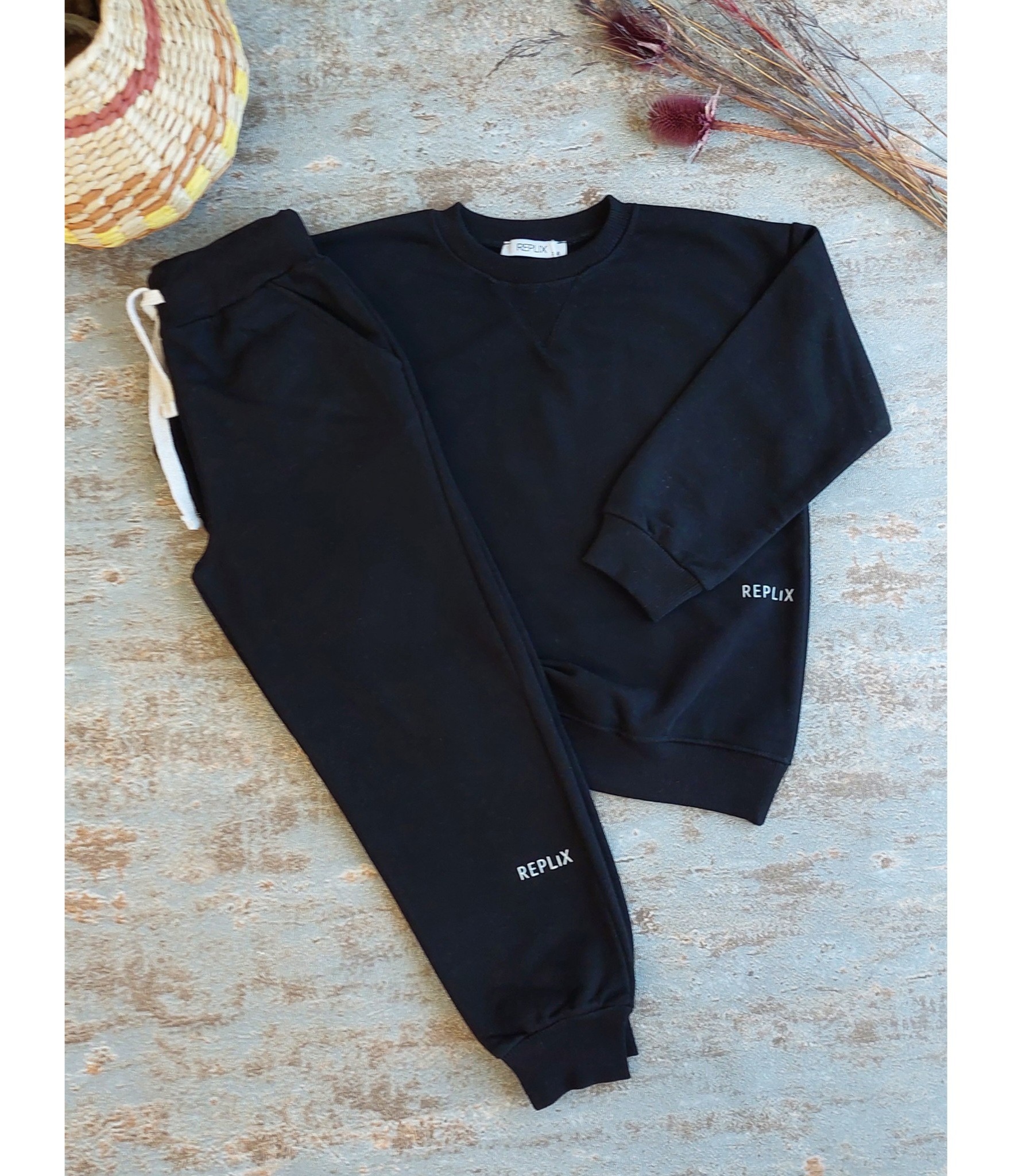 Siyah Renkli,3iplik,Şardonsuz,Unisex Basic Takım
