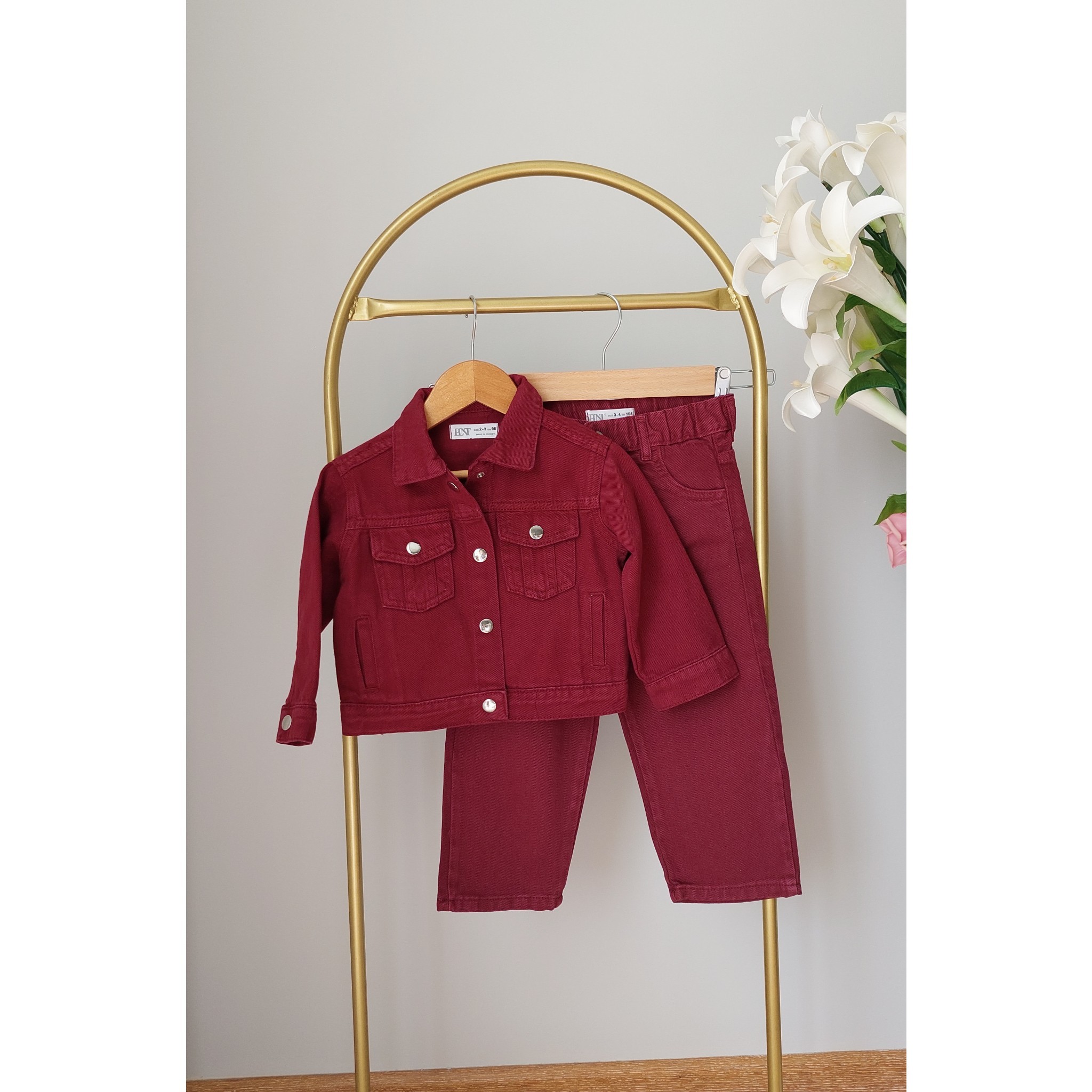 Bordo Renkli,Kot Ceketli Unisex Takım
