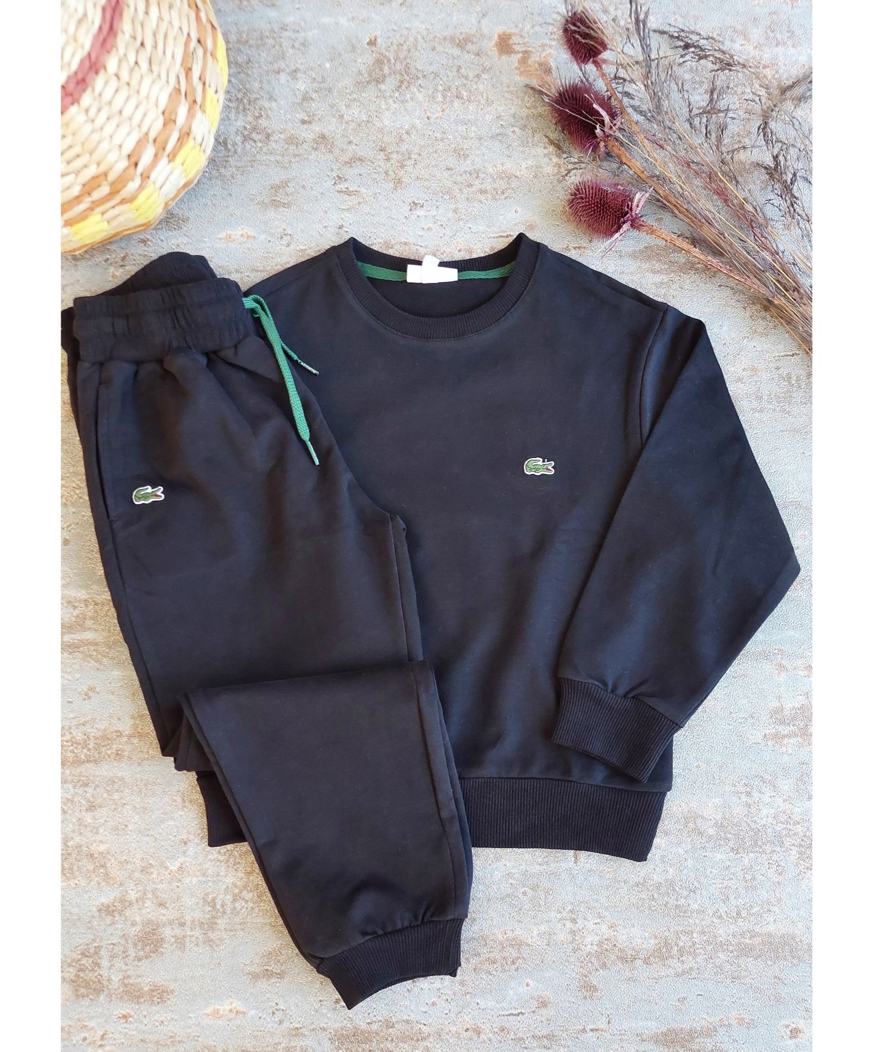 Siyah,3 İplik Şardonsuz,Unisex Eşofman Takımı